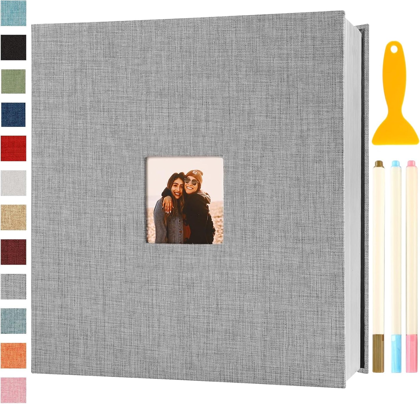 Photo Album Self Adhesive Pages Scrapbook Magnetic Photo Albums for 4x6 5x7 8x10 Pictures Sticky Pages Books for Baby Family Wedding 13.2x12.8 Grey 120 Pages