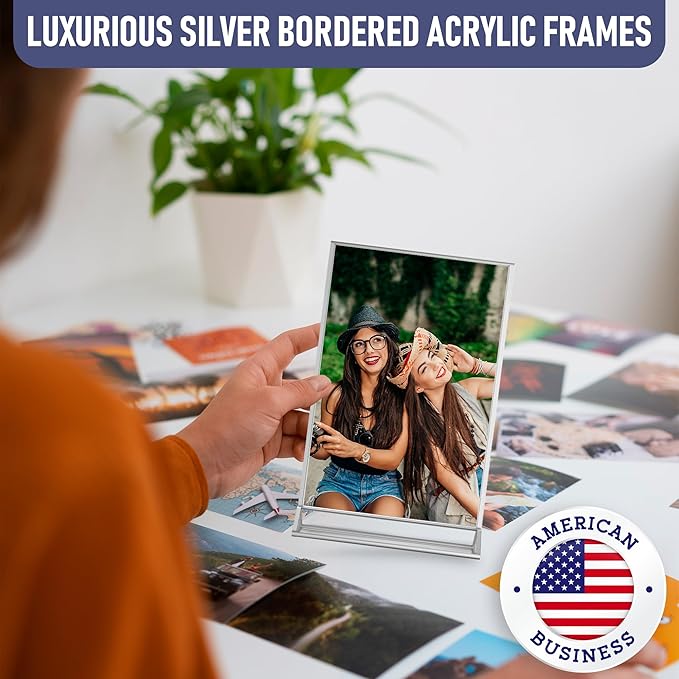 Silver Picture Frames Double-Sided, 6-Pack 8.5x11 Acrylic Table Number Holders, Clear Easel Stands for Signs, Silver Frames for Wedding Table Numbers, Menu Holders, Photo Displays for Events and Décor