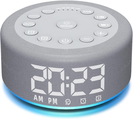 Upgraded 【3 in 1】 White Noise Sound Machine Alarm Clock Night Light with Double Alarms Backup Battery 30 Sleeping Sounds for Baby Kids Adults 32 Level Volume 5 Timers Memory Function 15 Wake Up Sounds