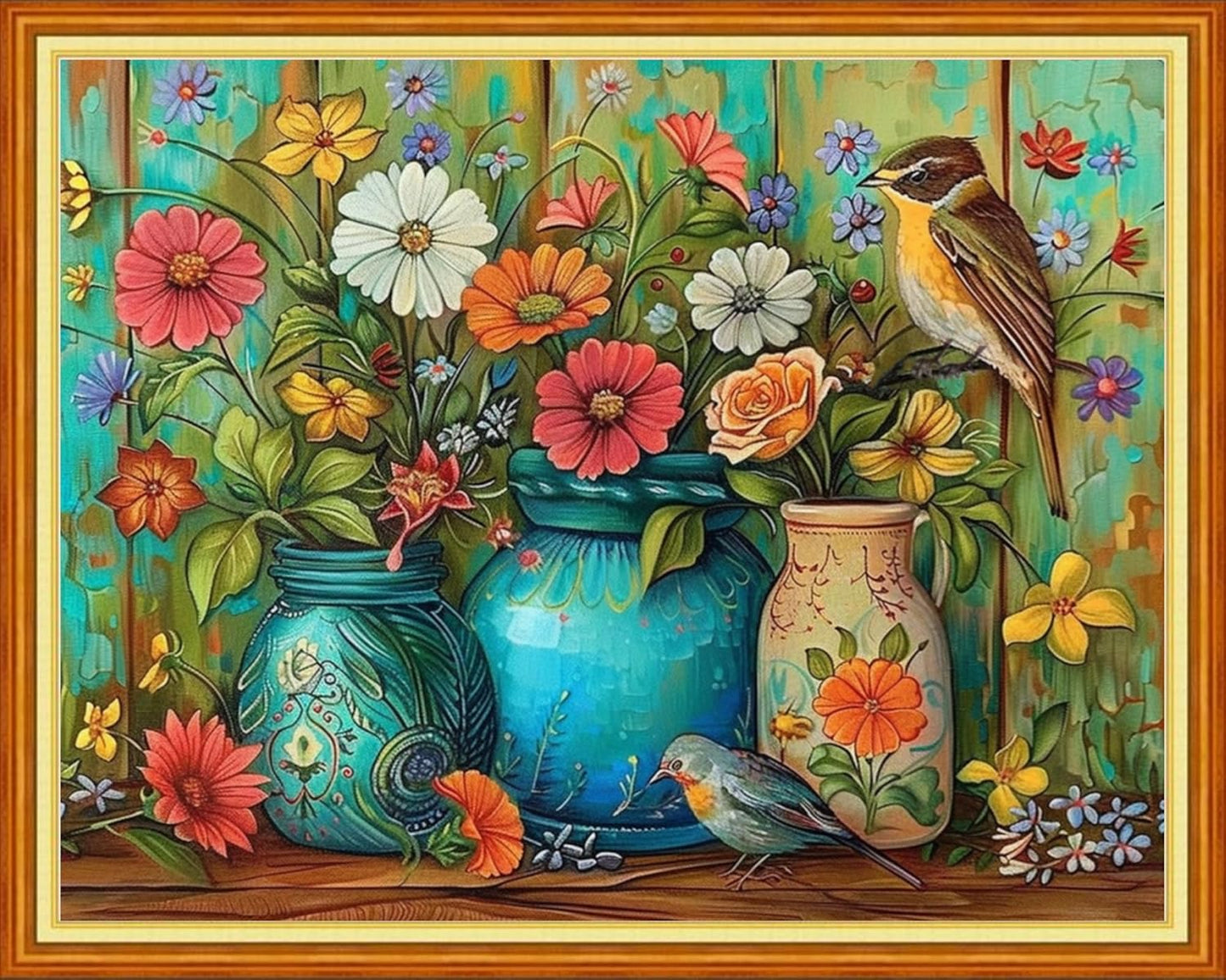 Stamped Cross Stitch Kits - Beach Night Landscape Counted Cross Stitch Kits for Beginners Adults Needlepoint Cross-Stitch Patterns-Flower Bird 16x20 inchs