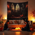 QGHOT Halloween Tapestry Wall Hanging Horror Castle Window Tapestry Gothic Spooky Backdrop Vampire Medieval Tapestries for Bedroom Living Room Dorm Wall Art Decor (59.1"x51.2")