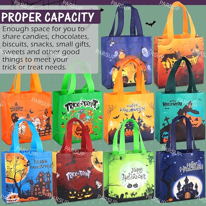 PARSUP 20PCS Halloween Trick or Treat Bags, Non-Woven Large Gift Tote Bags with Handles for Gifts Wrapping, Party Supplies, 7.9 * 7.9 * 3.15inch