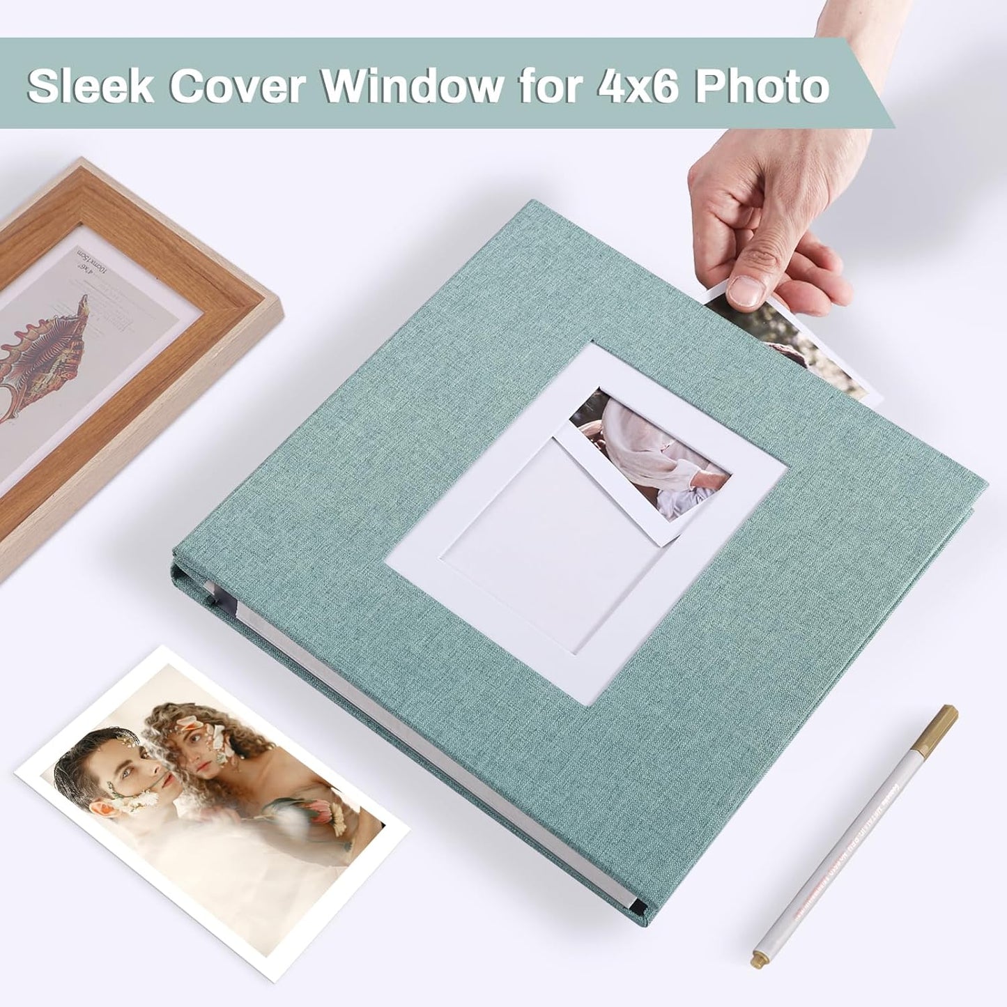 Photo Album Self Adhesive Pages Scrapbook Large Magnetic Photo Albums with Sticky Pages Scrapbooks for Wedding Baby for 4x6 5x7 8x10 Picture Photo Books 13.2x12.8 Green 60 Pages