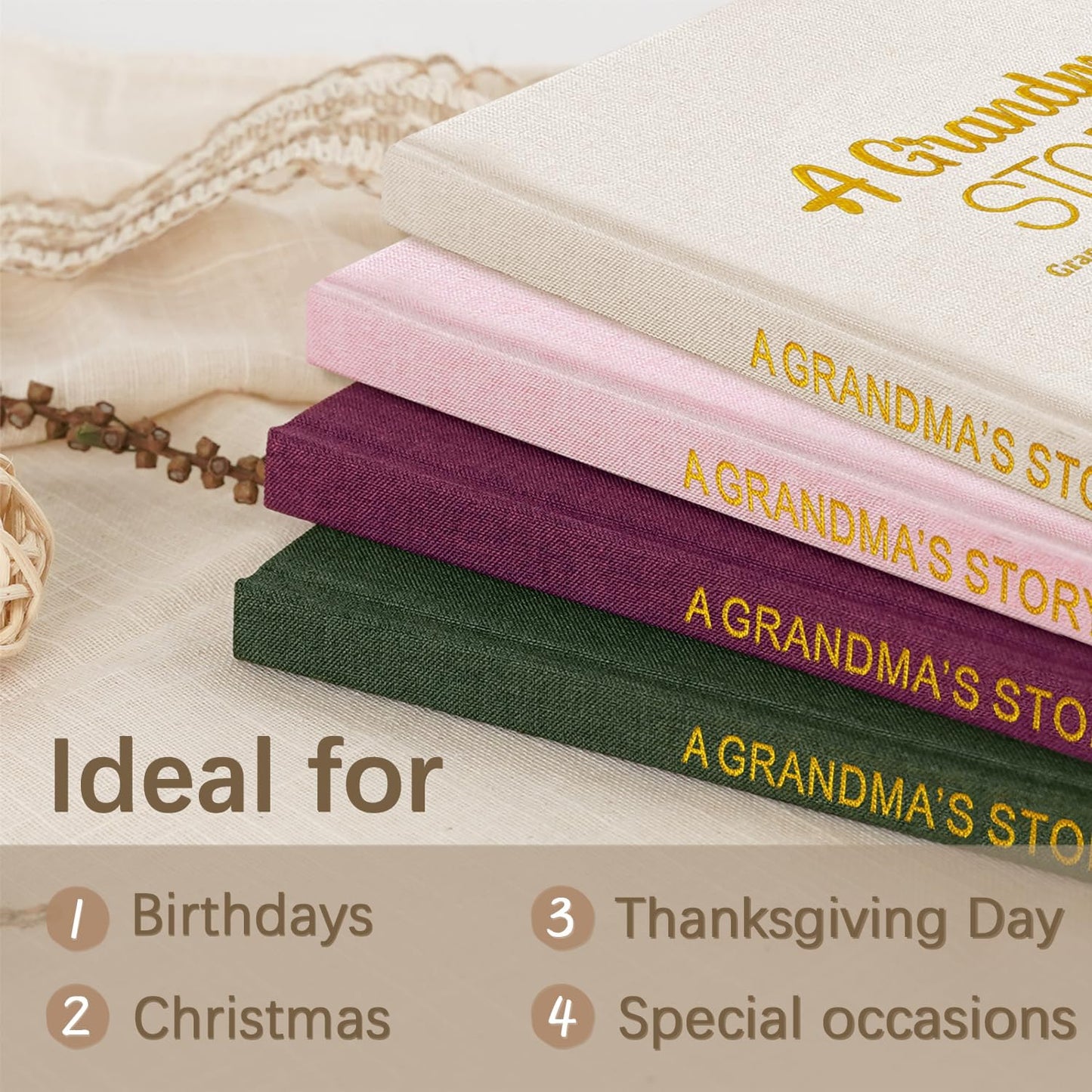 Artmag Grandma's Life Story Journal Family Keepsake Book Linen Hardcover for Grandma to Share Her Memories, with 250+ Prompt Questions Gift for Birthday Mother's Day Christmas (Dark Green)