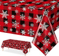 1 Pieces Red and Black Buffalo Plaid Merry Christmas Party Tablecloth Decorations,Plastic White Snowflake Buffalo Plaid Sign Table Cover for Winter Christmas Holiday Party Supplies,54x108 inch