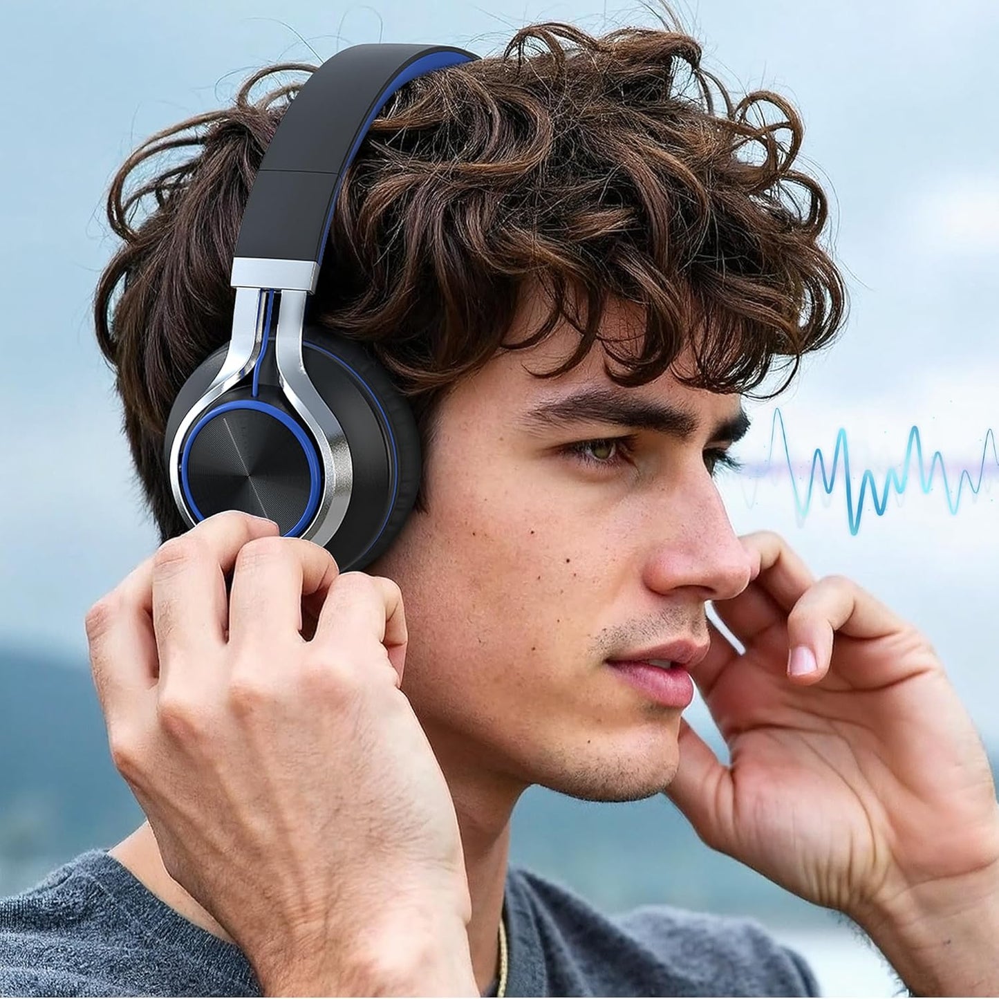 AILIHEN C8 USB-C Headphones Wired - Kids Headphones with Microphone & Volume Control, Foldable Stereo Sound Tangle-Free Type C Cord, Compatible with Cellphone, Laptop, PC (Black Blue)