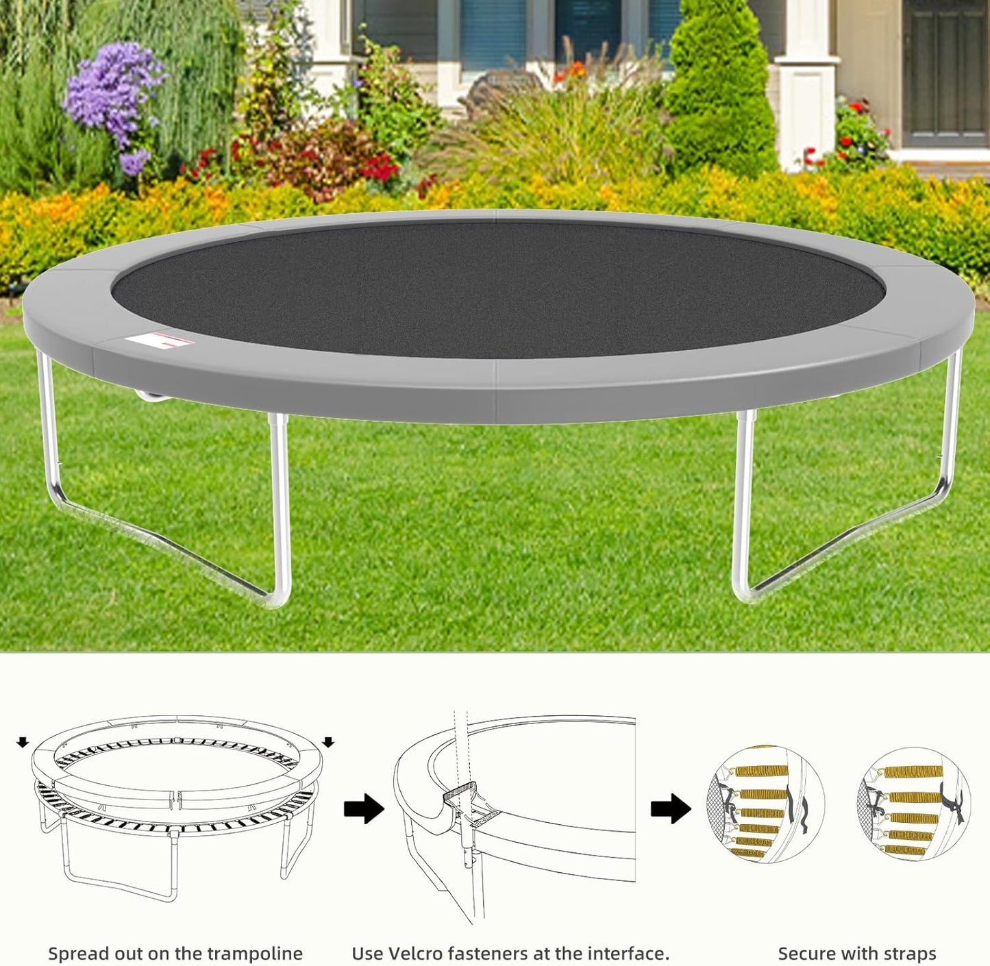 Trampoline Spring Cover, 10ft/12ft/14ft/15ft/16ft Trampoline Replacement Safety Pad, Waterproof Trampoline Accessories Pad for Round Frame