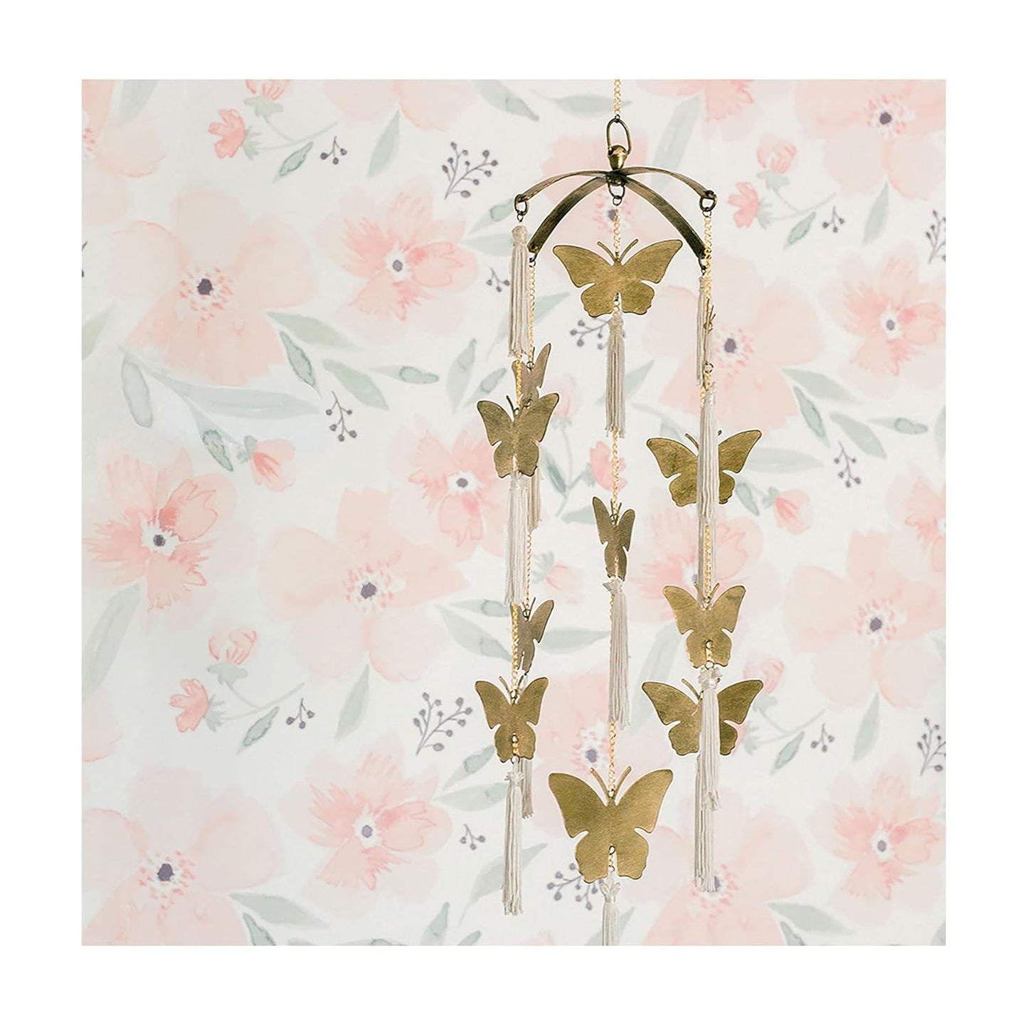 Crane Baby Handcrafted Brass Ceiling Hanging Mobile for Nursery, Butterfly Nursery Decor for Girl, 6"x 6" x 36", Baby Girl Nursery Decor, Butterfly Mobile
