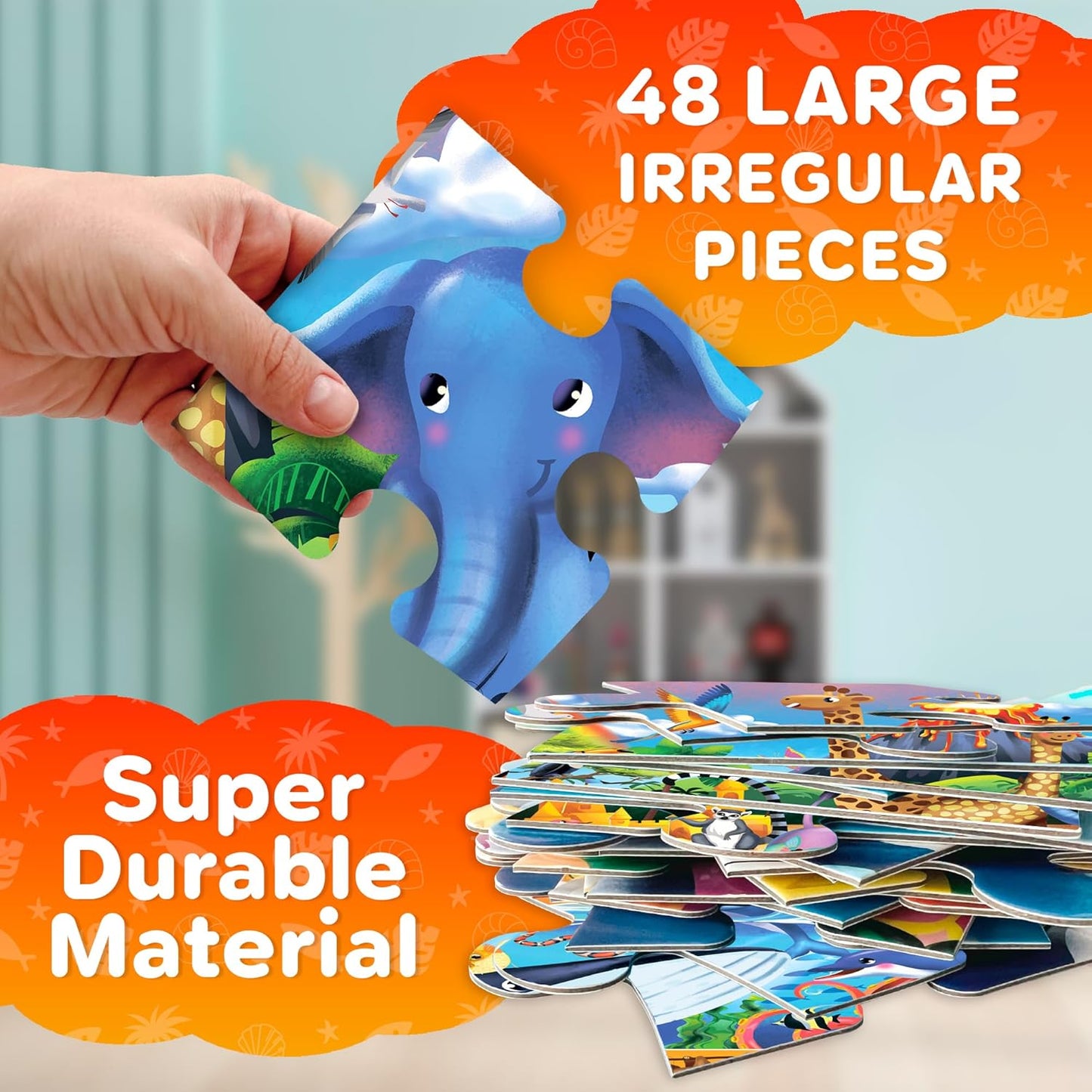 QUOKKA Floor Puzzles for Kids Ages 4-8 – 2x3 FT Giant Search and Find Educational Jigsaw – 48 Large Pieces – Above and Beyond Observational Scene – Montessori Toy with Gift Box – Fun Learning Activity