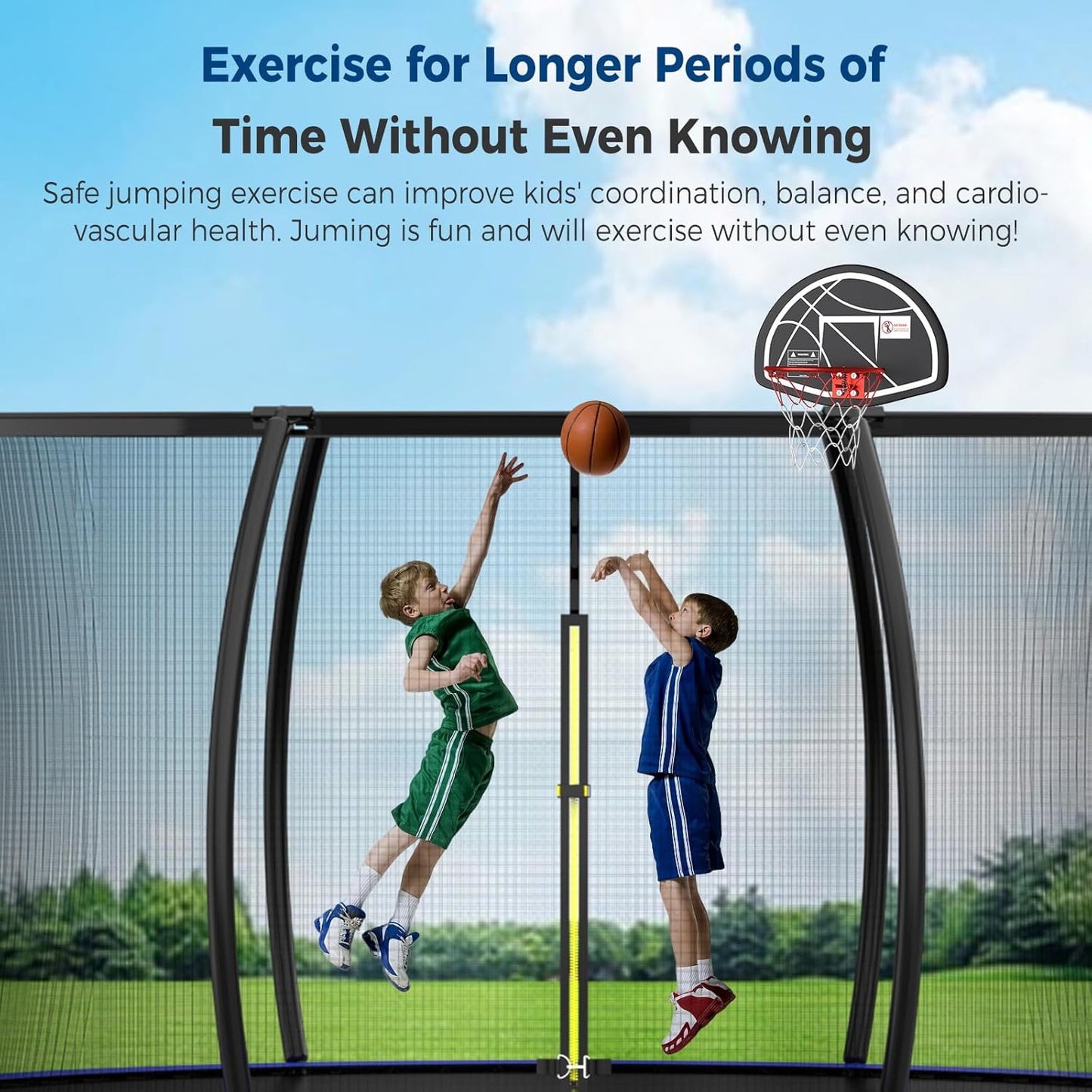 Tatub Large Trampolines Outdoor 10 12 14 15 16FT for Kids and Adults,Outdoor Recreational Pumpkin Trampolines with Curved Poles and Safety Enclosure Net, Basketball Hoop, Ladder