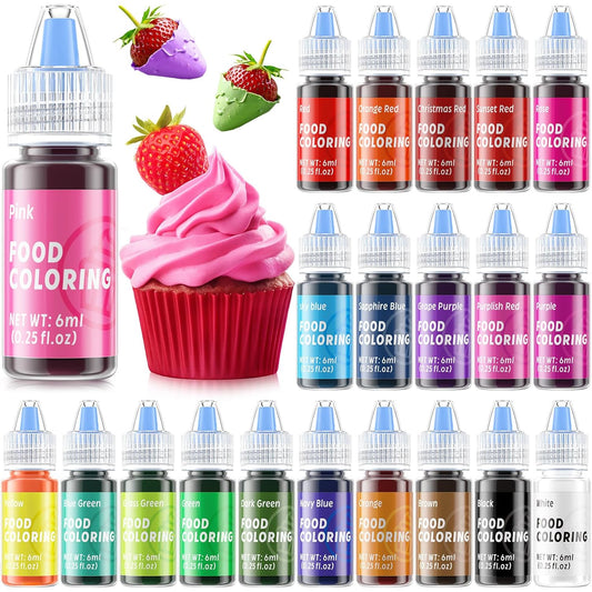 Food Coloring for Cake Decorating - 21 Edible Color Food Grade Vibrant Food Dye Tasteless Food Color for Cake Decorating Baking Easter Egg Icing Fondant Cooking- 0.25 Fl.oz/Bottle
