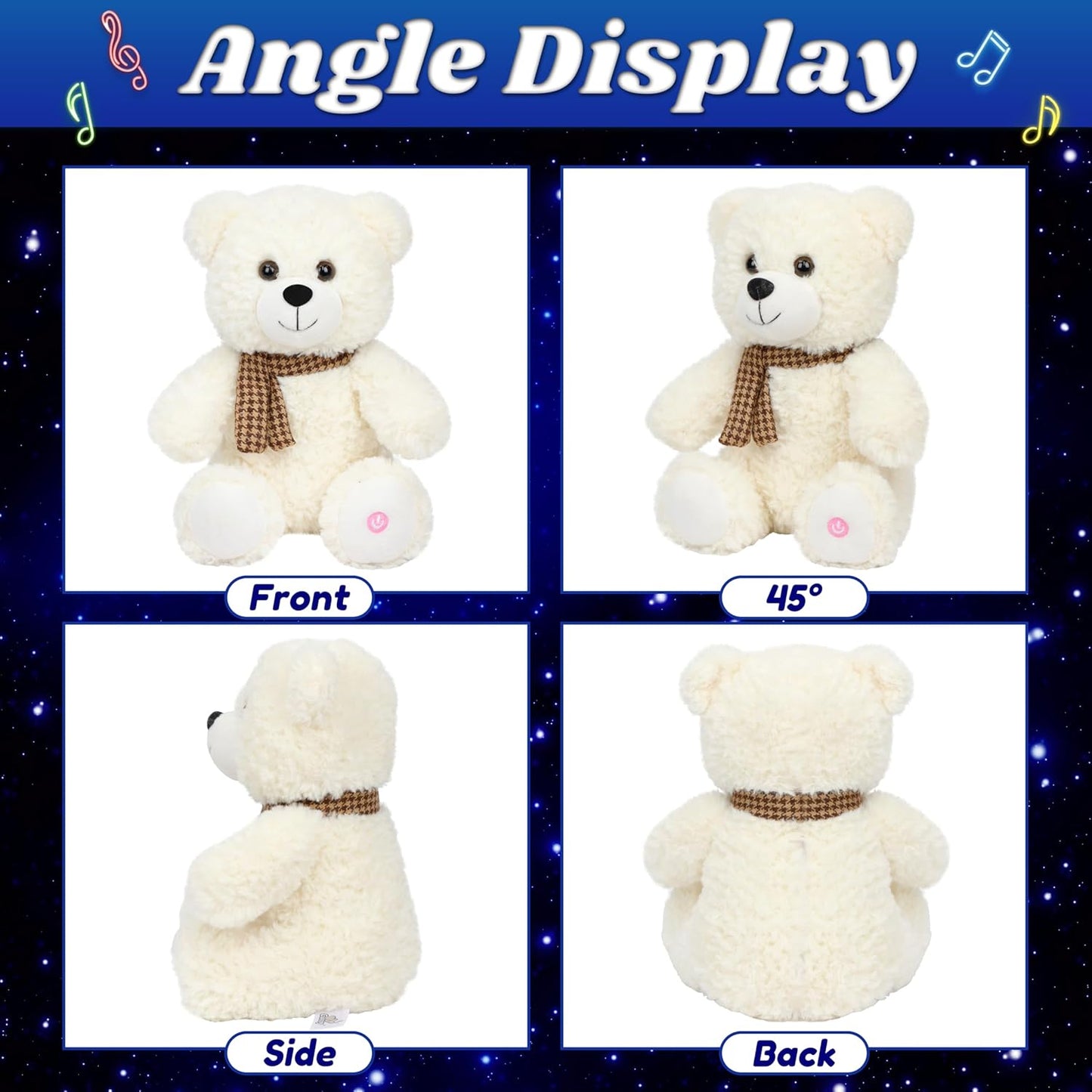 Cuteoy Glowing LED Bear Light-up Nightlight Toys Musical Plush Stuffed Animal Singing Lullabies Birthday Christmas Plushies Gifts for Kids Boys Girls,10.5"