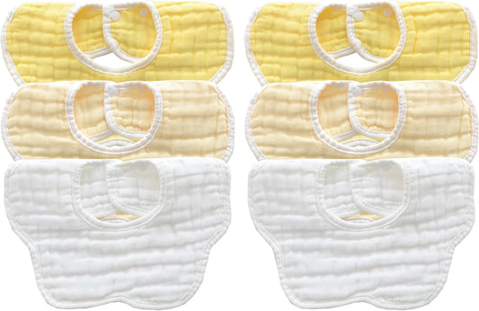 MUKIN Baby Drooling Towel, Snap Bibs, Muslin Bibs, 6 Pack, Adjustable, Soft Cotton