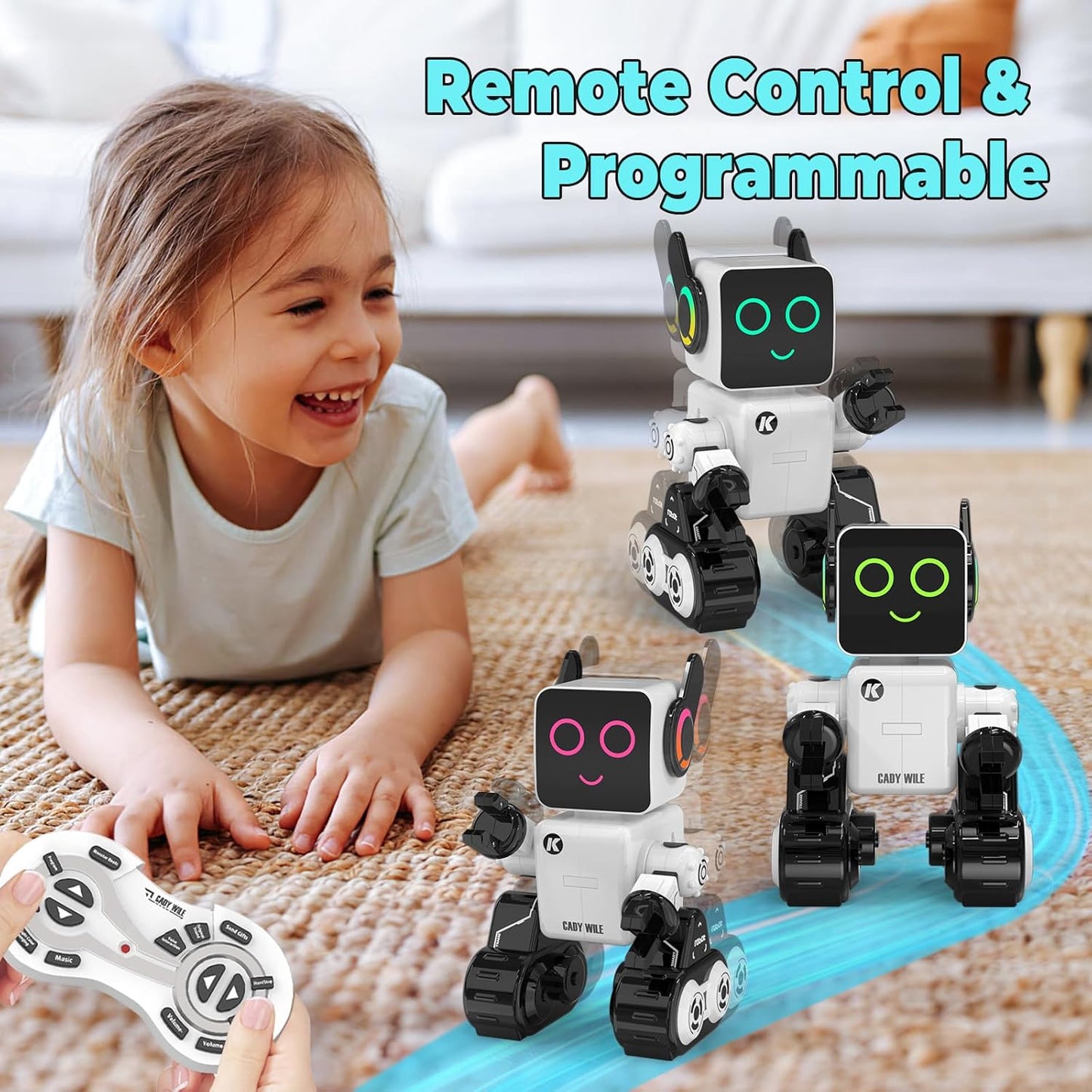 okk Robot Toys for Kids, Programmable Remote Control Robot, Interactive Toys with Coin Bank, LED and Tray, Walking Talking Singing Dancing Gift for Boys Girl（White）