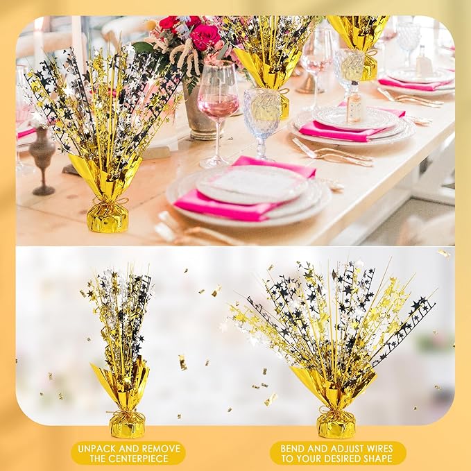 6 Pack Star Table Centerpieces for Party, Birthday Table Decorations for Kids Adults, Party Centerpieces for Tables for Wedding Baby Shower Graduation Holiday Event (Gold Silver Black)