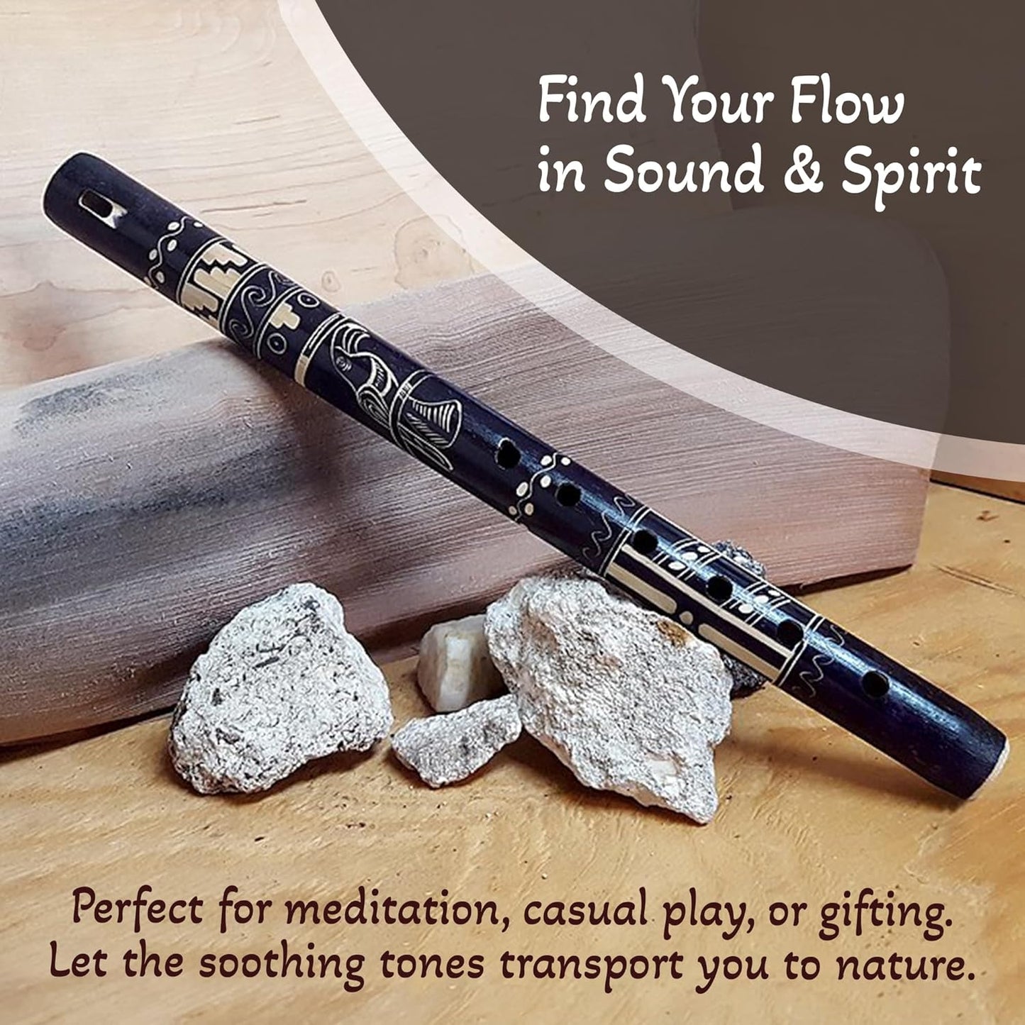 Mia Jewel Shop - Handmade Colored Bamboo Wooden Flute | Tribal Nature Pattern | Native Recorder for Beginners, Meditation & Music Lovers (Black)