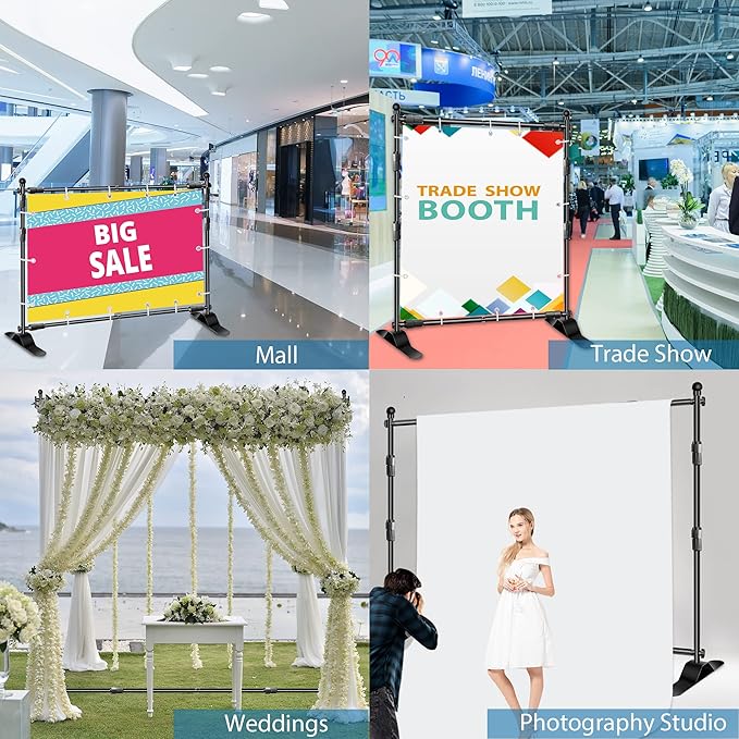 FUDESY Backdrop Banner Stand, 10x8ft Heavy Duty Display Frame, Adjustable Metal Telescopic Tube, Step and Repeat Background Stand Kit for Trade Show, Photography Photo Booth, Party, with Sandbags