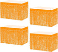 4P Wavy Metallic Tinsel Foil Fringe Table Skirts for Rectangle Tables Backdrop Garland Curtains for Parade Floats Wedding Birthday Parties Decoration Graduation 2025 Christmas (Makaron Orange)