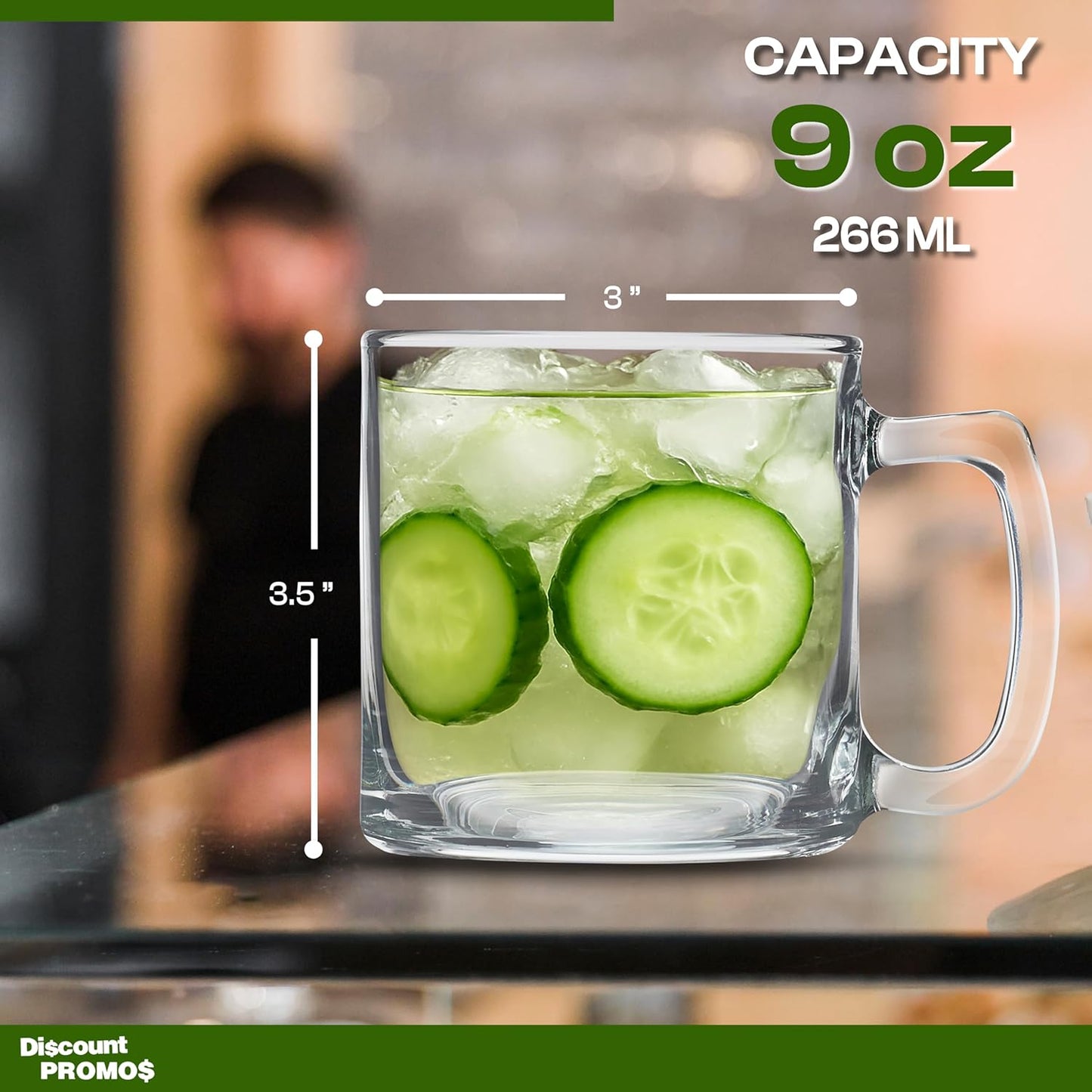 DISCOUNT PROMOS Small Glass Coffee Mugs 9 oz. Set of 10, Bulk Pack - Perfect for Coffee, Tea, Espresso, Hot Cocoa, Other Beverages - Clear