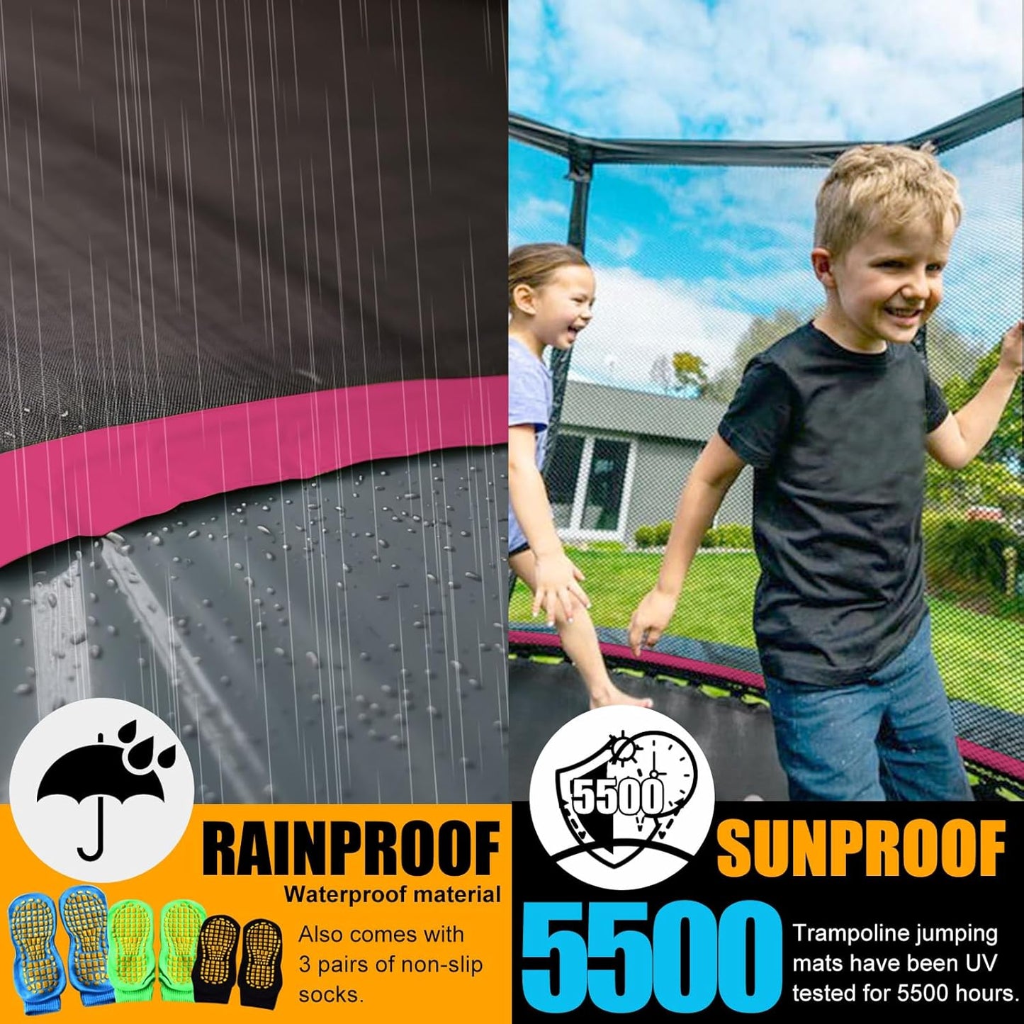 Trampoline for Kids, Heavy Duty Recreational Trampolines Toddler Trampoline with Enclosure Net Ladder Indoor Outdoor Trampoline CPC Approved