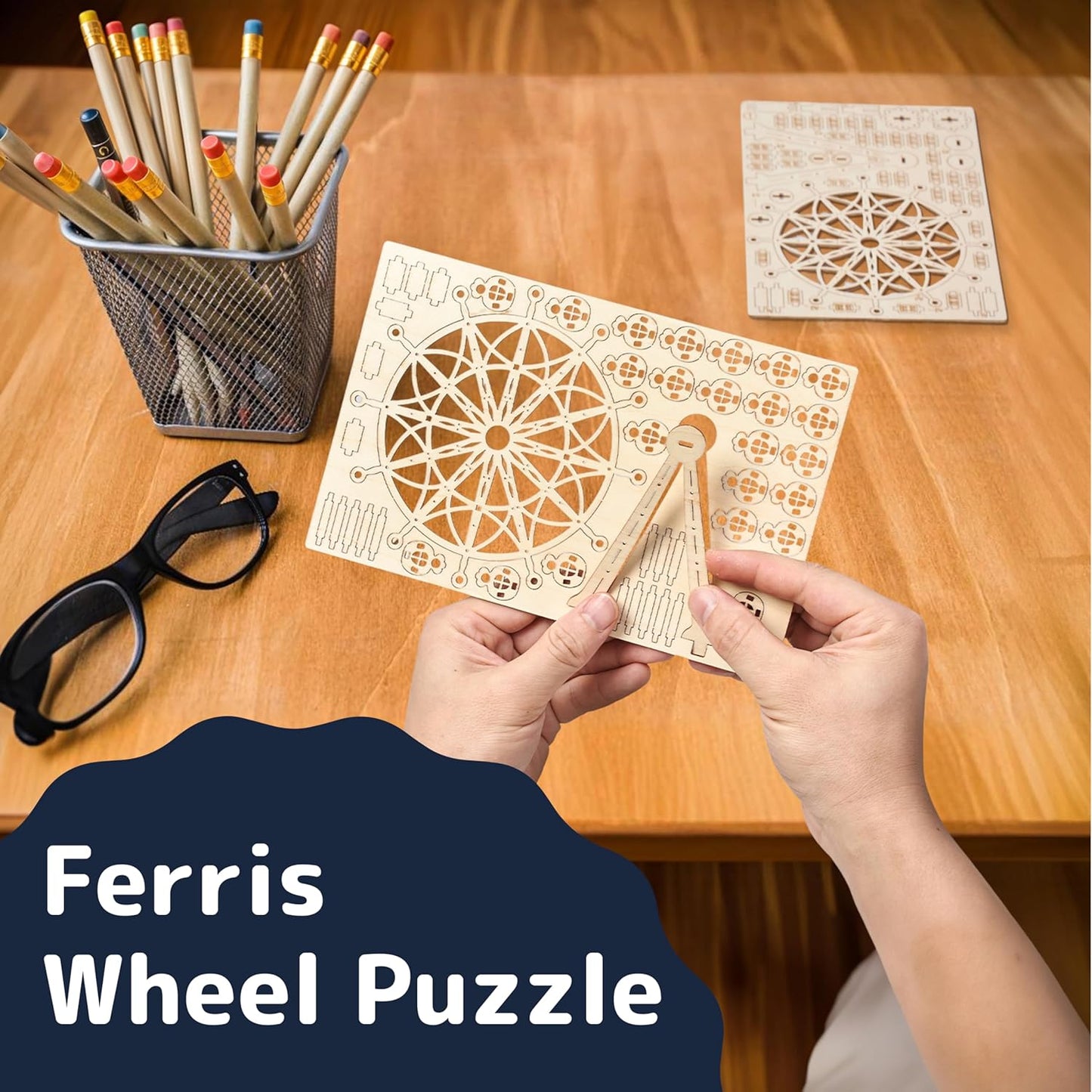 Prextex Ferris Wheel 3D Puzzle Wooden - 115 Precision Pieces Sturdy Wood - No Glue Needed for Assembly - Fun & Educational for Ages 8+ - Ideal for Hobbyists, Collectors, Decor, & Gifts