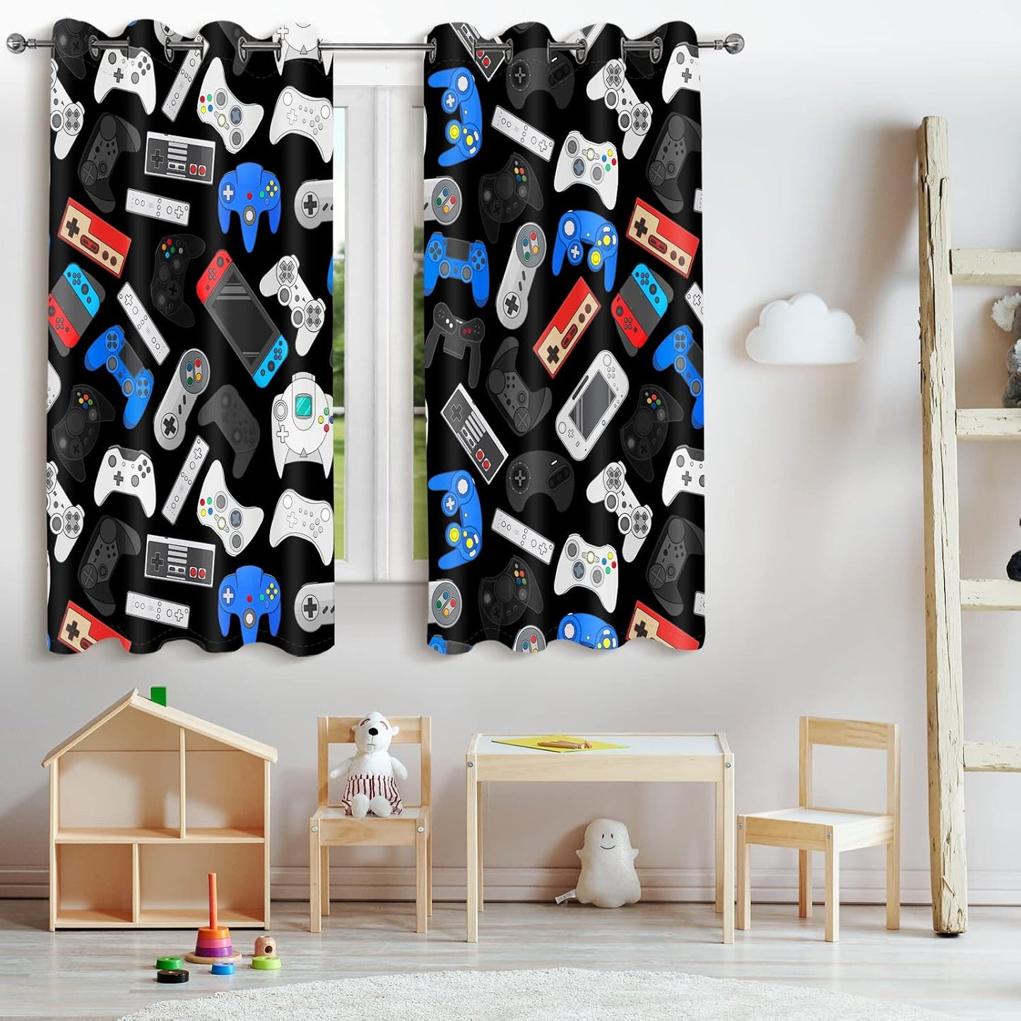Jekeno Game Controller Blackout Curtains for Kids Boys Teens Bedroom Colorful Video Game Gamer Gaming Gamepad Decor for Home Living Room Grommet Window Drapes 2 Panel Set, 42"x54"