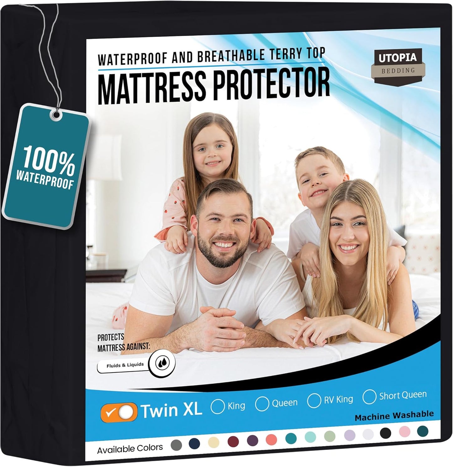 Utopia Bedding Waterproof Mattress Protector Twin XL Size, Premium Terry Mattress Cover 200 GSM, Breathable, Fitted Style with Stretchable Pockets (Black)