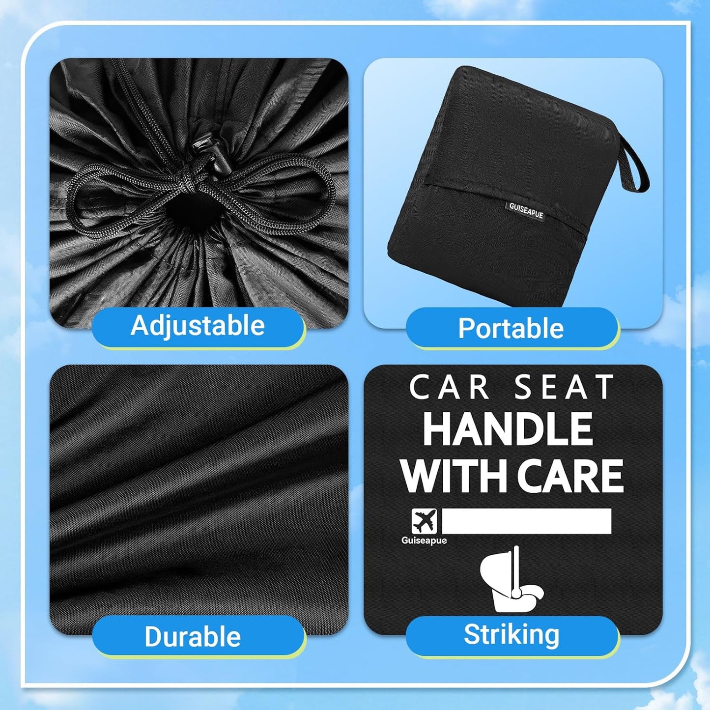 Guiseapue Car Seat Travel Bag for Airplane: Car Seat Bags for Air Travel Fit All Car Seats, Infant Carriers & Booster Seats, Carseat Cover Fit Doona Graco Evenflo, Baby Travel Essentials for Flying