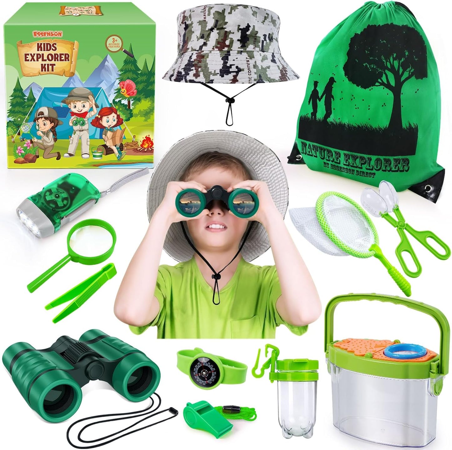 ESSENSON Bug Catcher and Kids Explorer Kit, Outdoor Bug Catching Explorer Adventure Kit with Binoculars, Summer Outdoor Toys for Kids Ages 4-8