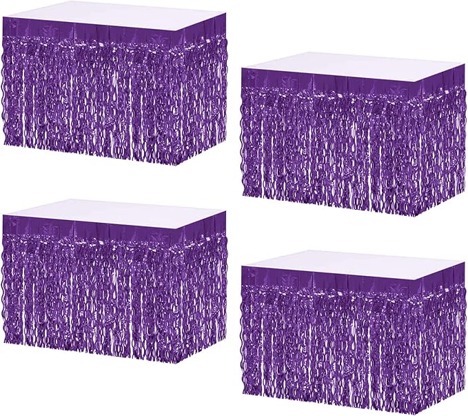 4P Wavy Metallic Tinsel Foil Fringe Table Skirts for Rectangle Tables Backdrop Garland Curtains for Parade Floats Wedding Birthday Parties Decoration Graduation 2025 Christmas (Light Purple)