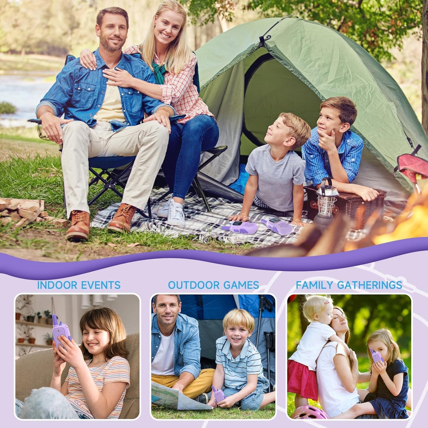 Purple Walkie Talkies with Silicone Cover, Toys for 3-4 Year Old Girls Boys, Kids Walkie Talkies 1000FT Range 2 Way RadioToy Christmas Birthday Gifts for 6-10 Year Old Girls Boys