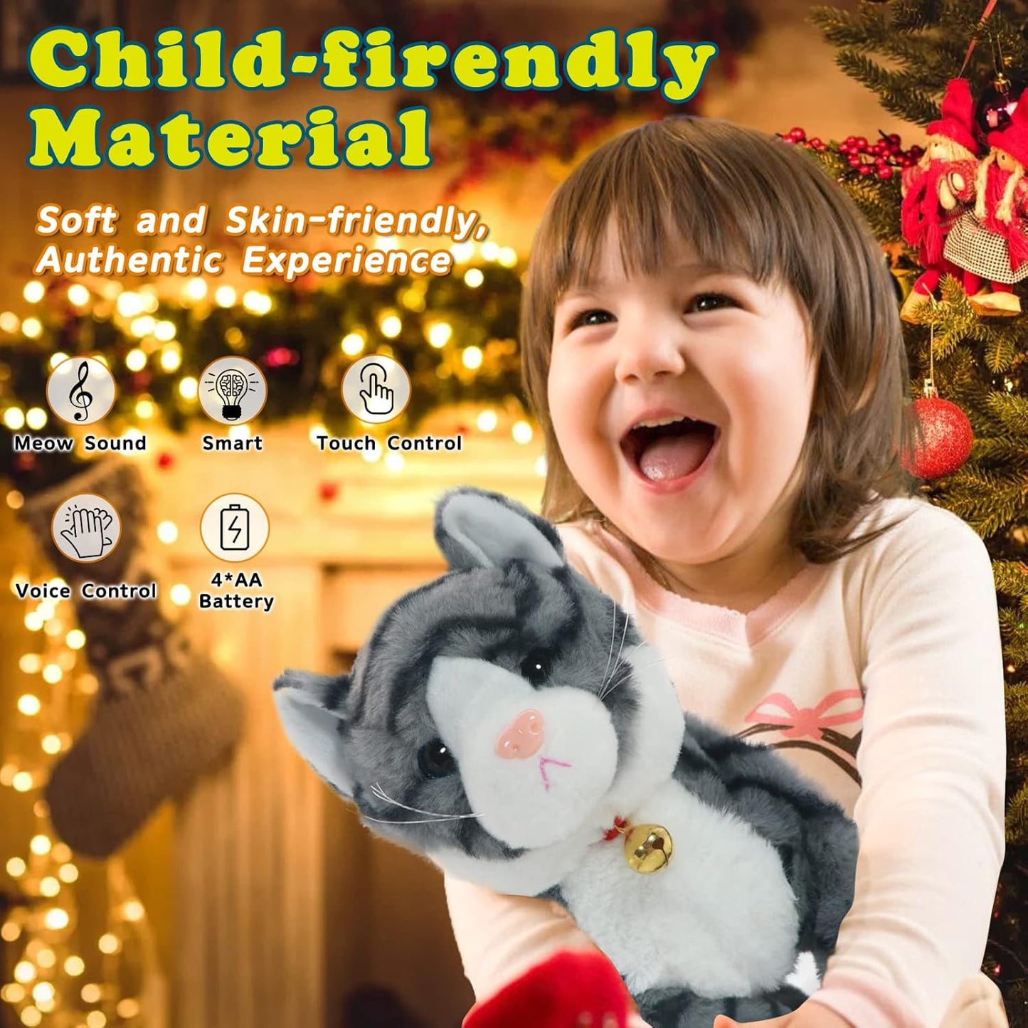 Plush Interactive LED Robotic Kitten, Electronic Pet, Animated Toy Cats for Girls & Kids