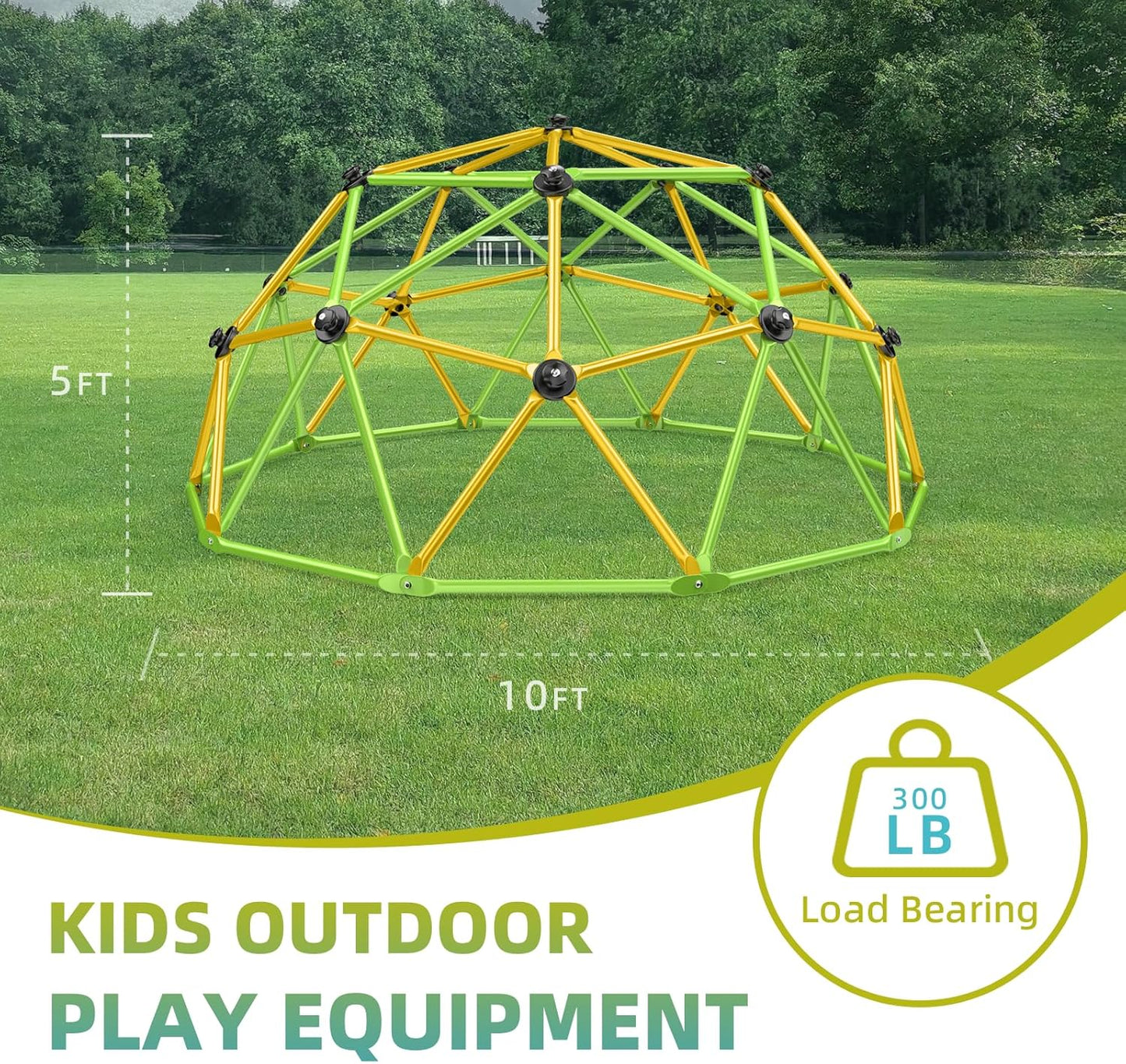 Climbing Dome, 10FT Jungle Gym with Swing for Kids 3 to 10 Outdoor Play Equipment, Supports 800lbs Toddler Play Set, Anti-Rust & Easy Assembly, Gift for Boys Girls (Yellow & Green)