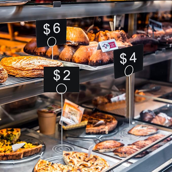 TecUnite 12 Pcs Mini Chalkboard Signs, 4"x3" Small Chalkboard Label with Metal Stand 2 Water Based Chalk for Food Buffet Tabletop Blackboard Sign for Party Bakery(Silver,8.7 x 2.8 in)