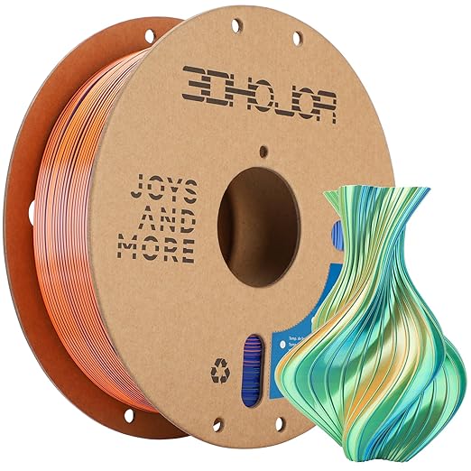 Silk PLA Filament 1.75mm Blue Orange Green Triple Color PLA 3D Printer Filament 3 in 1 Coextrusion 1KG Spool(2.2lbs) 3D Printing Filament Dimensional Accuracy +/- 0.03mm