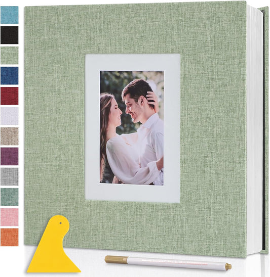 Photo Album Self Adhesive Pages Scrapbook Large Magnetic Photo Albums with Sticky Pages Scrapbooks for Wedding Baby for 4x6 5x7 8x10 Picture Photo Books 11x10.6 GrassGreen 40 Pages
