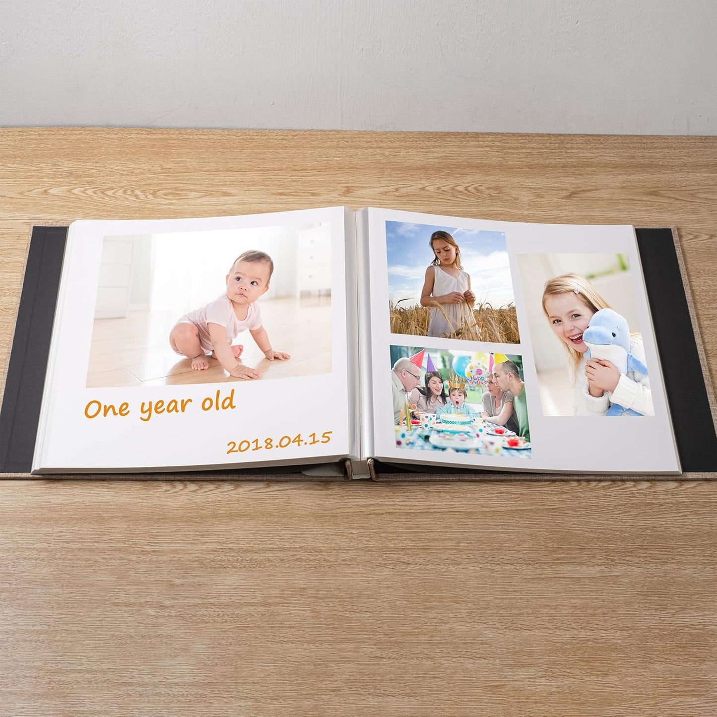 Large Photo Album Self Adhesive Scrapbook Album for 4×6 5×7 8×10 Pictures DIY Magnetic Linen Cover Album 60 Pages for Family Wedding Gifts with Metal Pen and Plastic Board