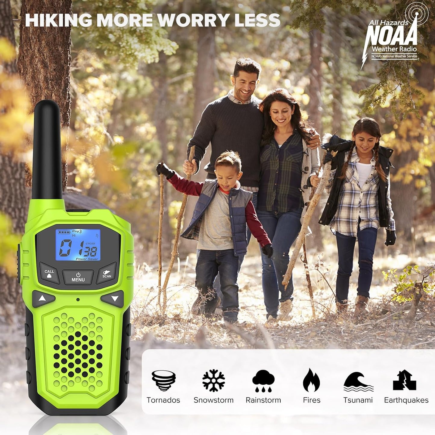 Walkie Talkies for Adults- WokTok Long Range Two Way Radio for Camping Hiking Hand Held Hiking Accessories Camping Gear Xmas Birthday Gift for Kids,SOS Siren,NOAA Weather Alert,4 Radios