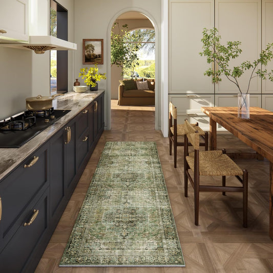 Machine Washable Kitchen Runner Rug: 2'6"x8' Hallway Rug Non Slip Low-Pile Stain Resistant Soft Carpet Runners for Entryway Hallways Kitchen Laundry Room Beside Farmhouse