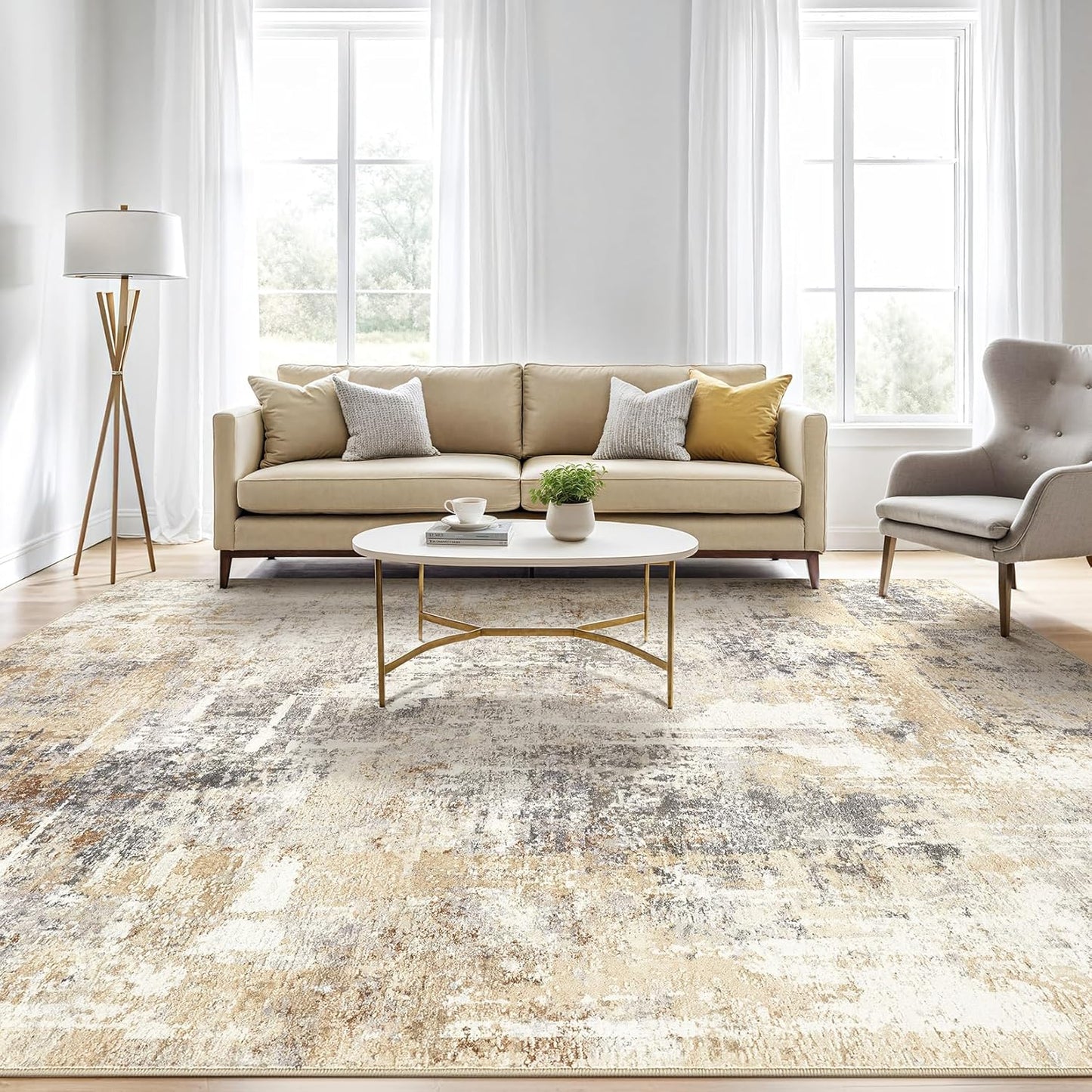 5x8 Area Rug Living Room: Machine Washable Large Abstract Modern Soft Rugs Stain Resistant Indoor Floor Non Slip Accent Carpet for Bedroom Nursery Playroom Office Dining Room Dorm Home- Gray Gold