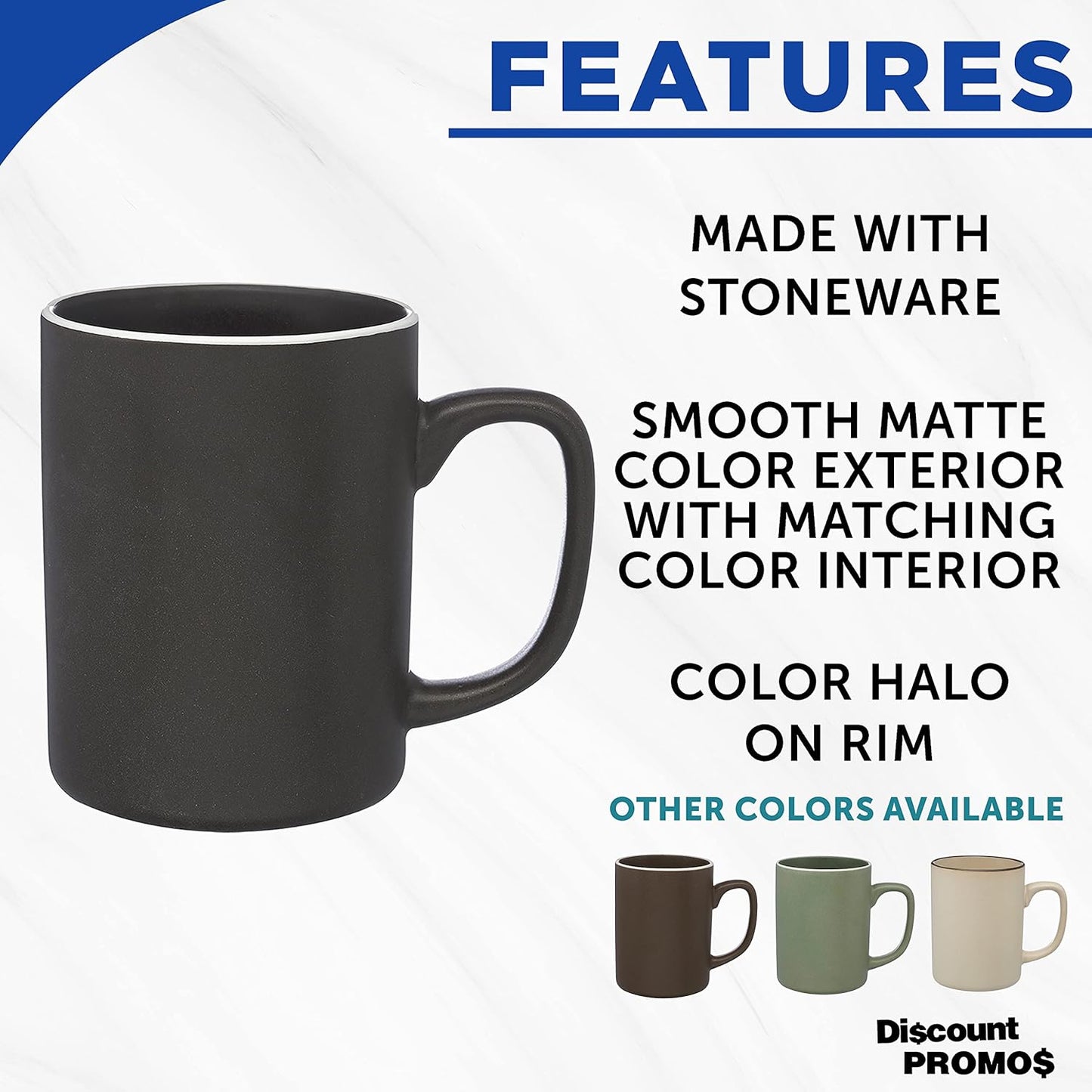 DISCOUNT PROMOS El Grande Matte Ceramic Mugs 20 oz. Set of 12, Bulk Pack - Perfect for Tea, Espresso, Cappuccino, Hot Cocoa - Charcoal
