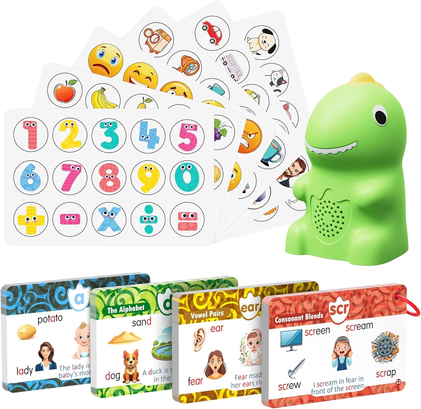 Montessori Toys for Kids Reading Set: Dinosaur Talking Pen with 73PCS FlashCard&6 Stickers, Montessori Language Learning Speech Therapy Toys, Autism Sensory Interactive Educational Gifts for Boy Girl