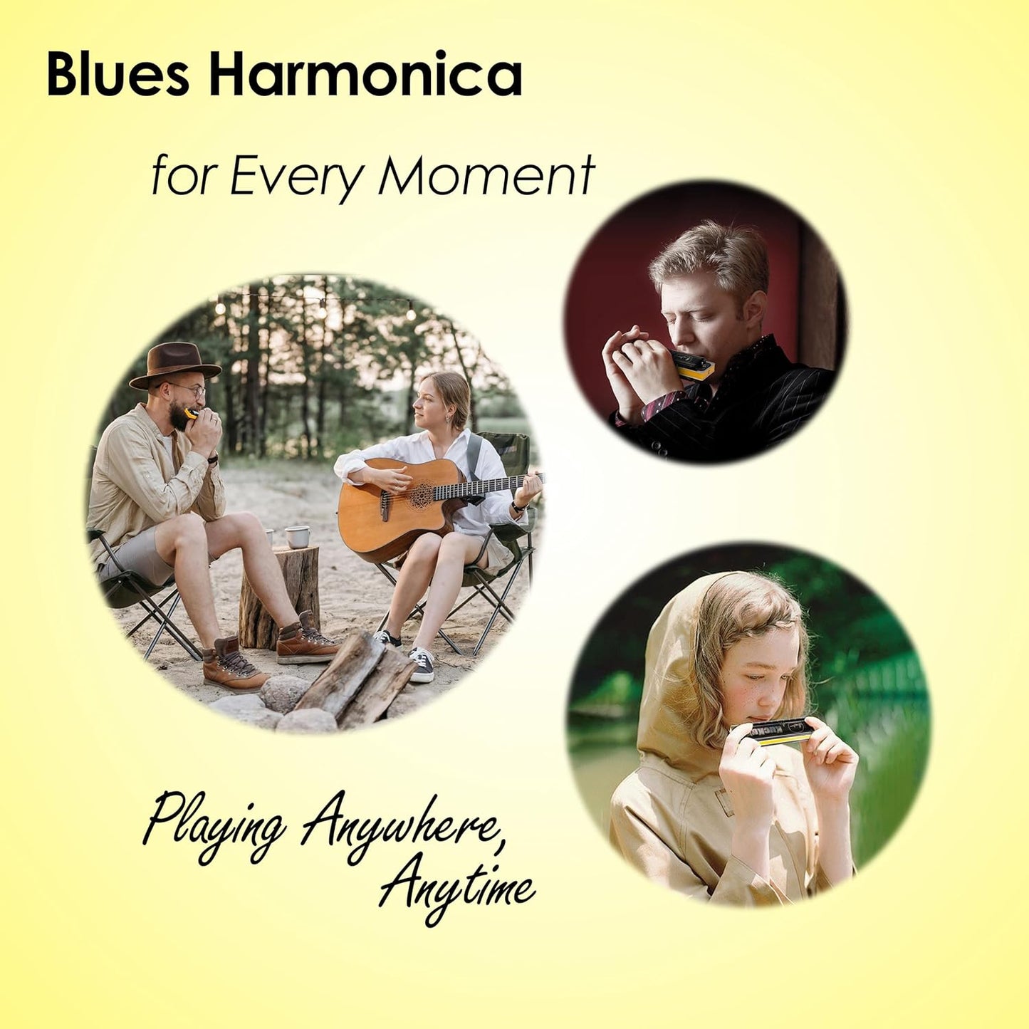 Diatonic Harmonica of A Key,Blues Mouth Organ 10 Holes 20 Tones, Reed of Phosphor Bronze, ABS Combo, Easy-Clean Cover,10 Holes Blues Harp for Adult, Beginner