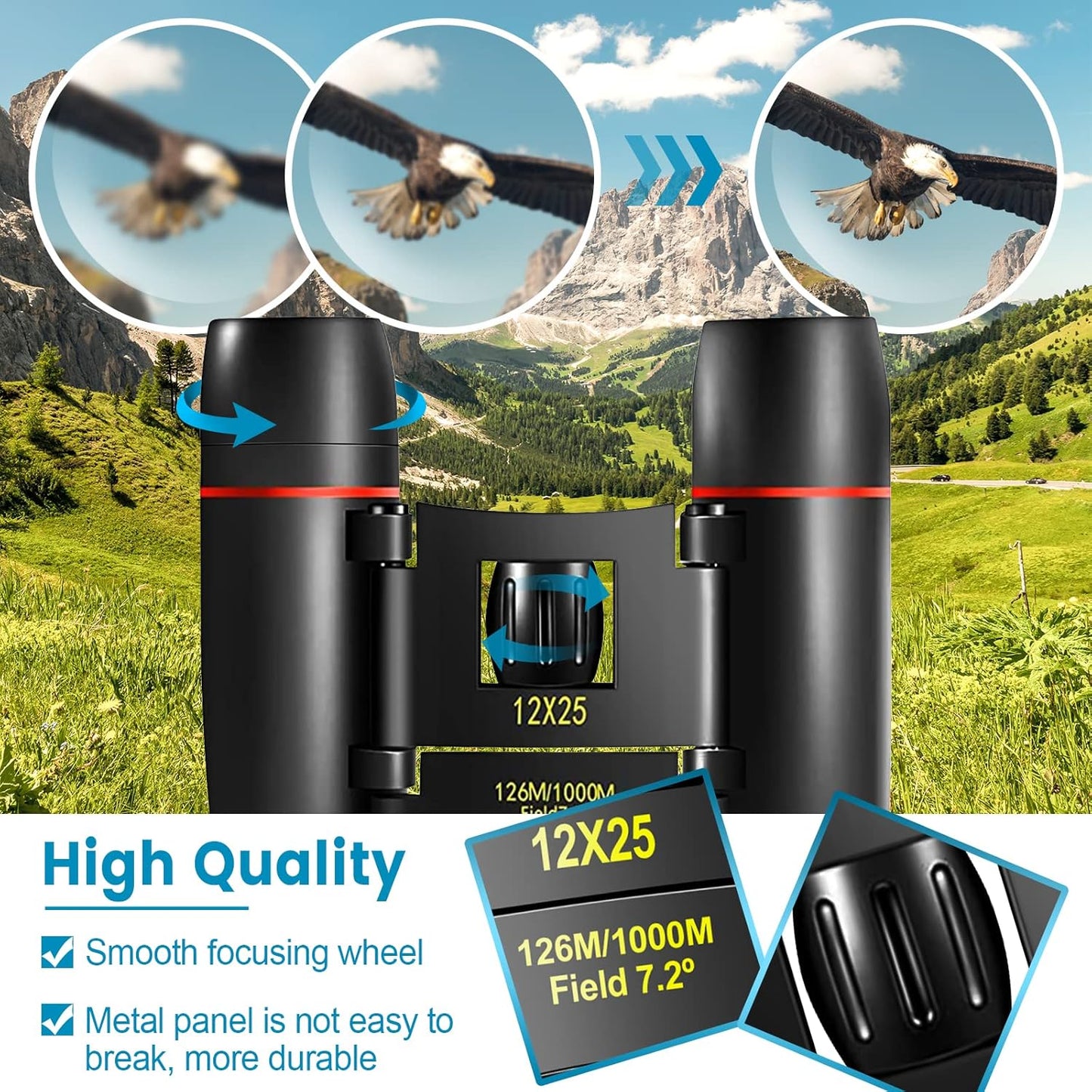 12X25 Mini Pocket Binoculars Compact, Small Lightweight Foldable for Adults Kids Bird Watching, Travel, Opera Concert, Hiking, Cruise, Football Game Green