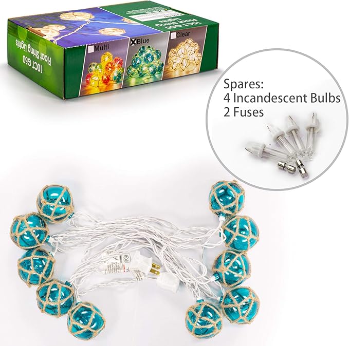 Nautical String Lights, Beach Theme Float Lights Set of 10 Blue G50 Beach String Lights for Ocean Themed Decor,Fishing Fairy Lights Adding Flare of Coast Room Decor