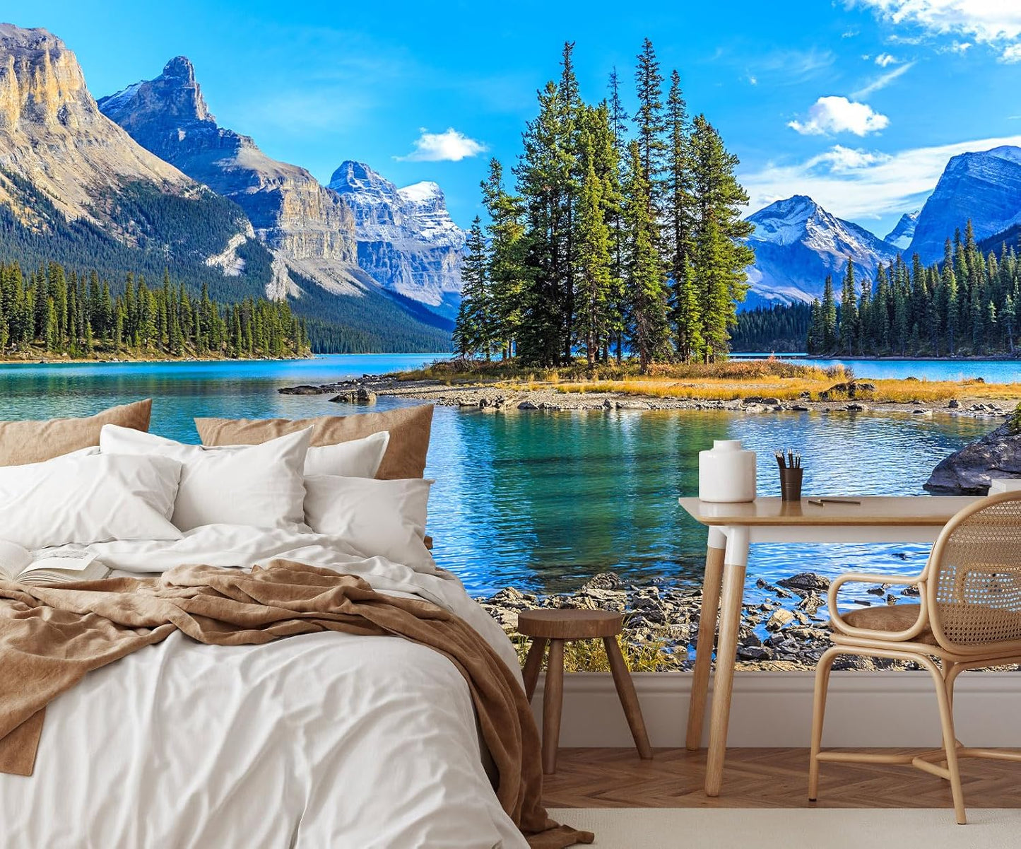 Nature Landscapes Mural Wallpaper Lake Mountain Tree Wall Mural for Bedroom Living Room Basement(Not Self-Adhesive)