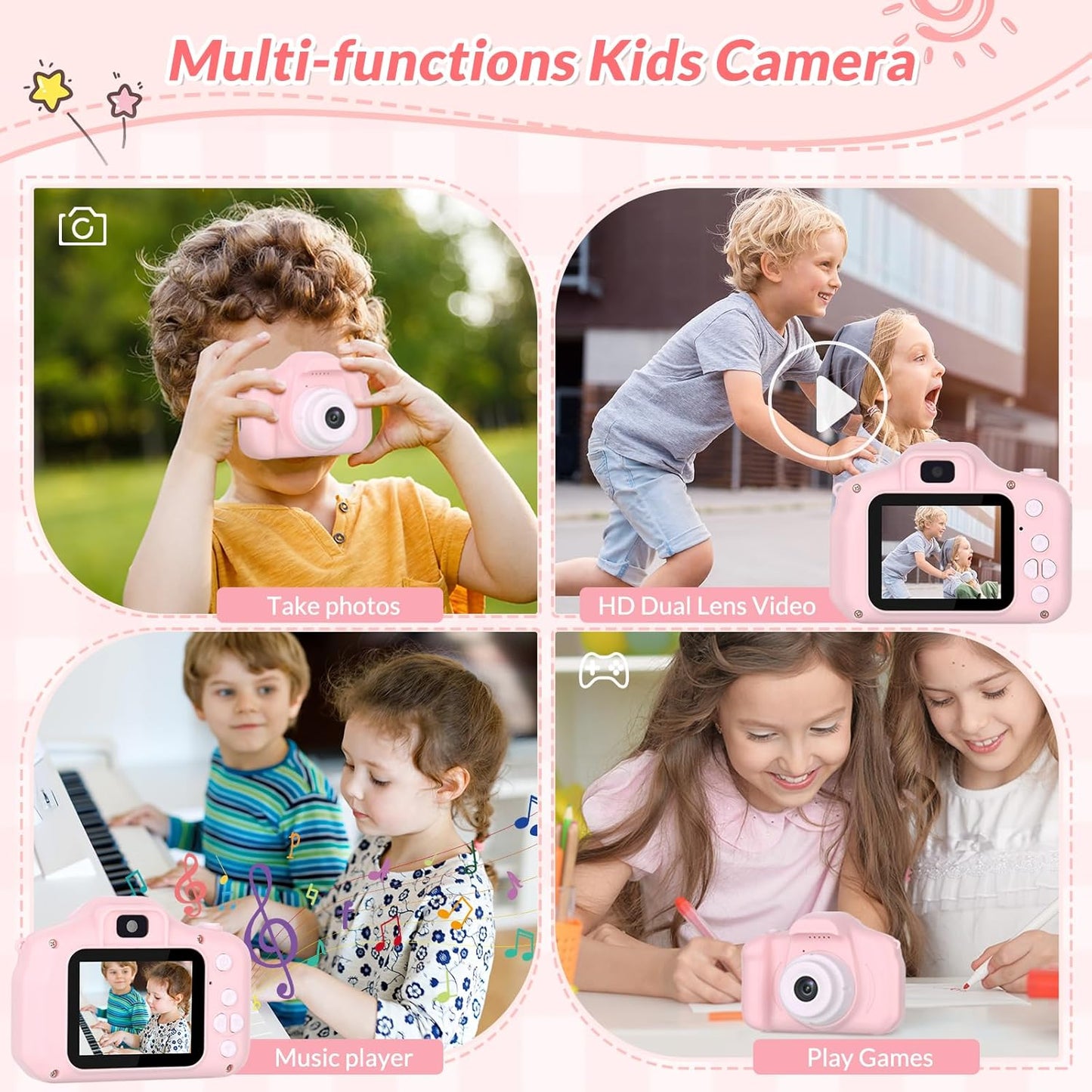 Mafiti Kids Camera,26MP HD Mini Selfie Digital Camera for Kids,Toddler Camera1080P Video,Outdoor Toy for Holiday,Birthday Xmas Gift for 3-8 Years Old Girl Boy,Pink