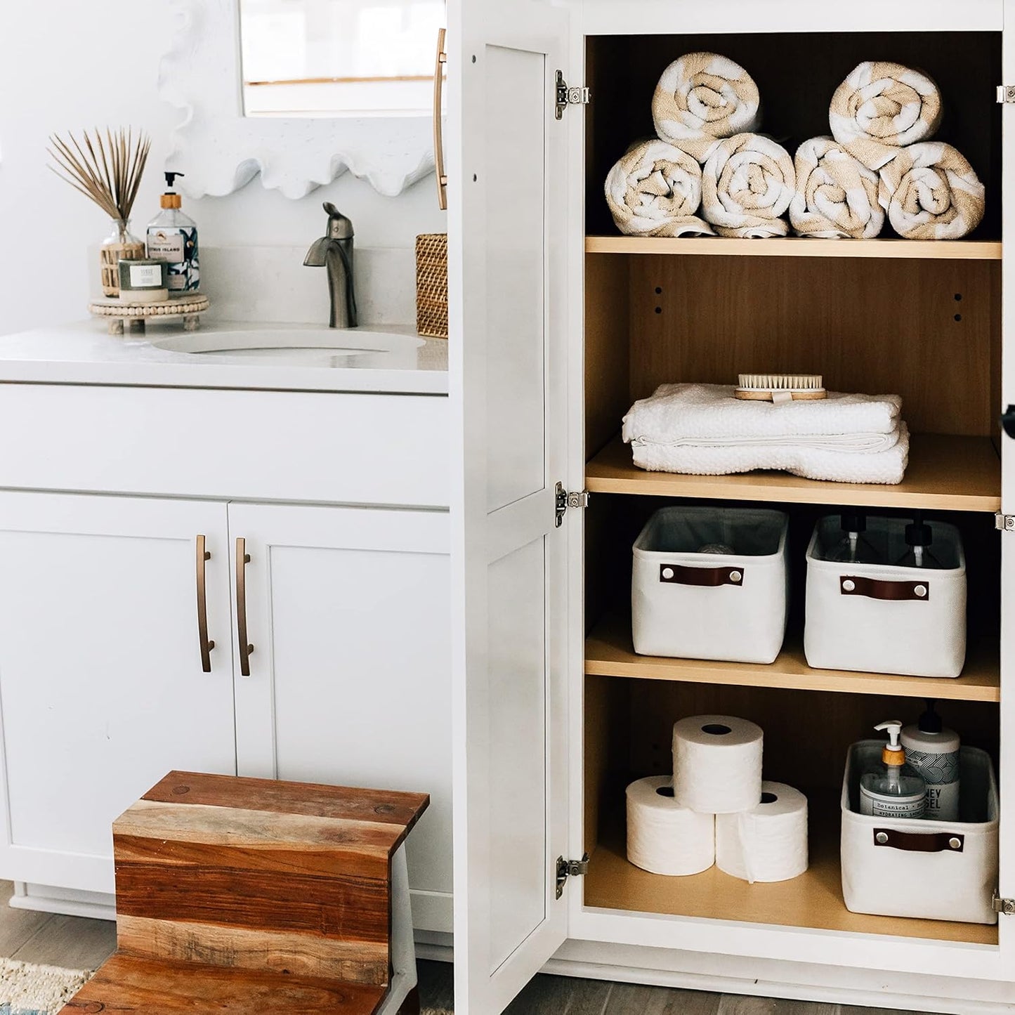 OrganiHaus Small Fabric Storage Baskets for Shelves 6 Pack, 12x8in Closet Storage Bins for Shelves, Cloth Baskets for Organizing, Linen Closet Organizers, Fabric Basket, White Basket