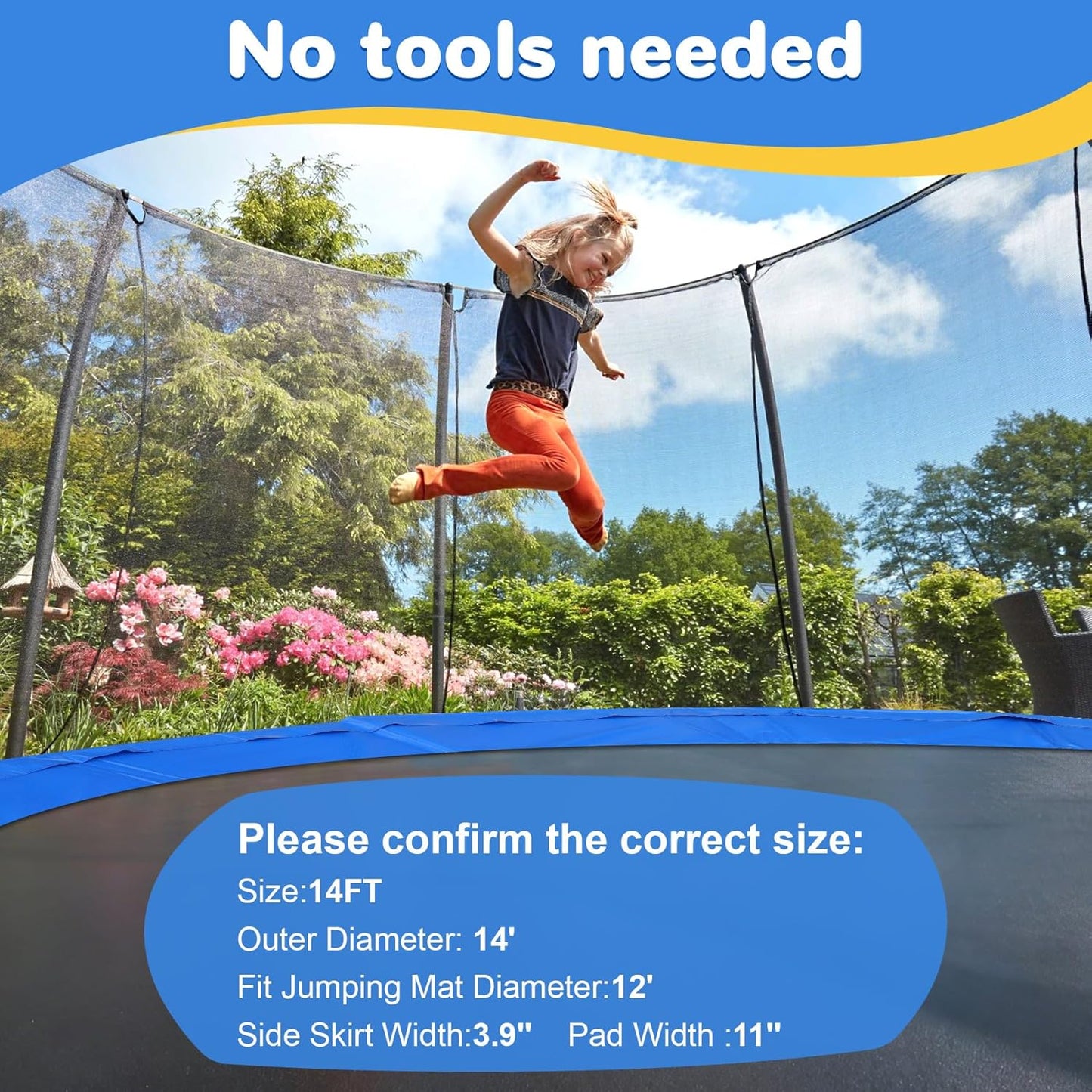 Trampoline Safety Pad 12FT 14FT Replacement Pad Safety Spring Cover, Waterproof Accessory, Round, Blue (Mat Only)