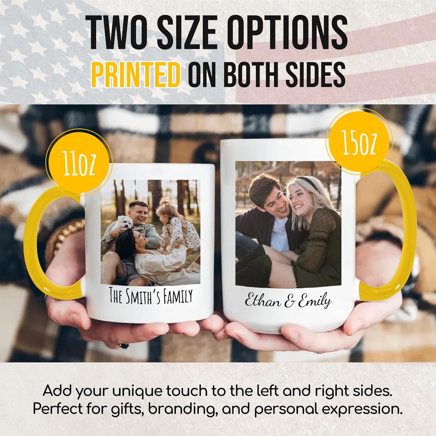 Custom Mug Upload Your Picture Personalized Coffee Mug with Photo Text Name Customized Cup Unique Ideas Gifts for Men Women Mom Dad Girlfriend Boyfriend Friend Family (Yellow, 11oz)